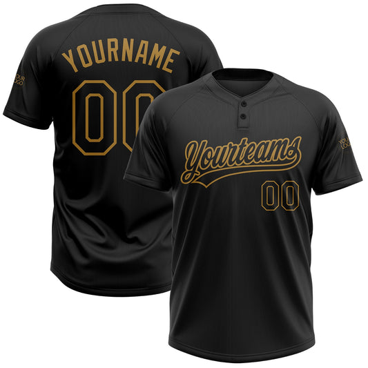 Custom Black Black-Old Gold Two-Button Unisex Softball Jersey - Main View