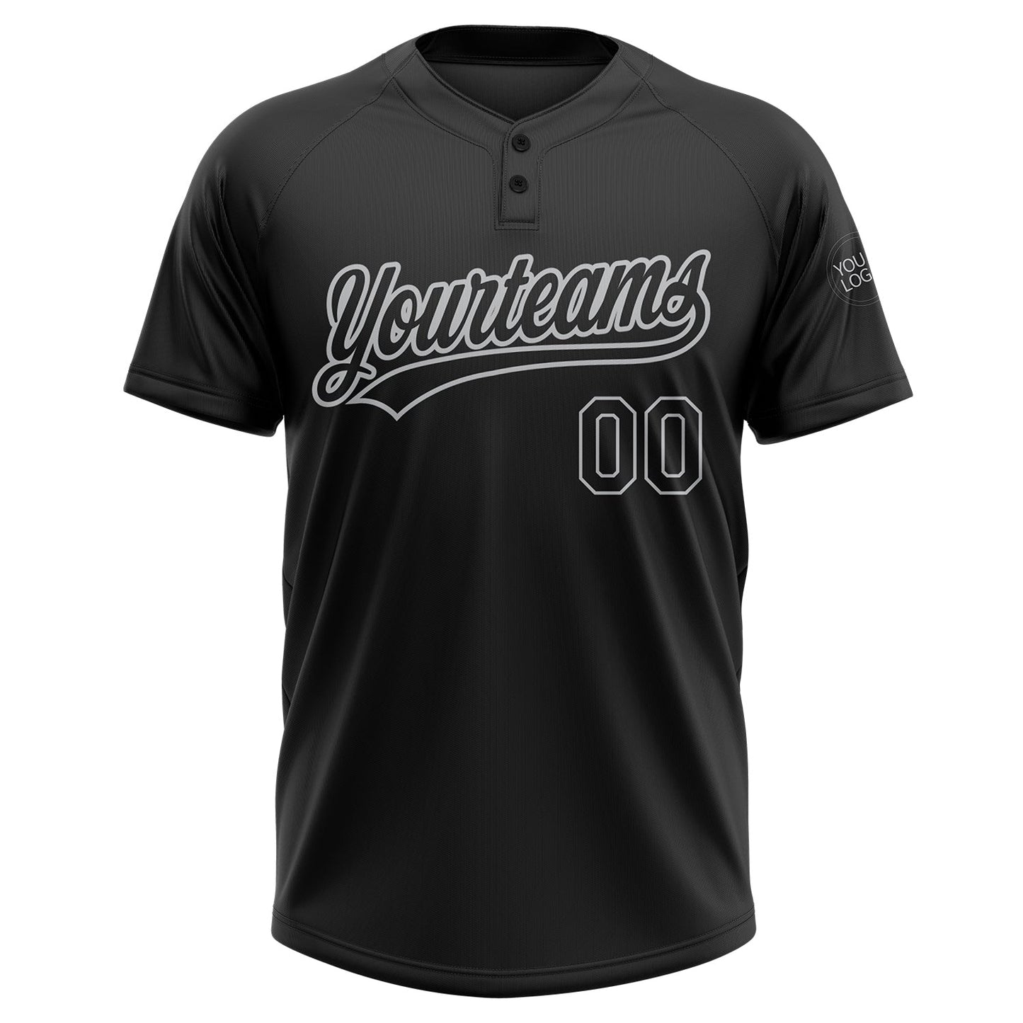 Custom Black Black-Gray Two-Button Unisex Softball Jersey view 2