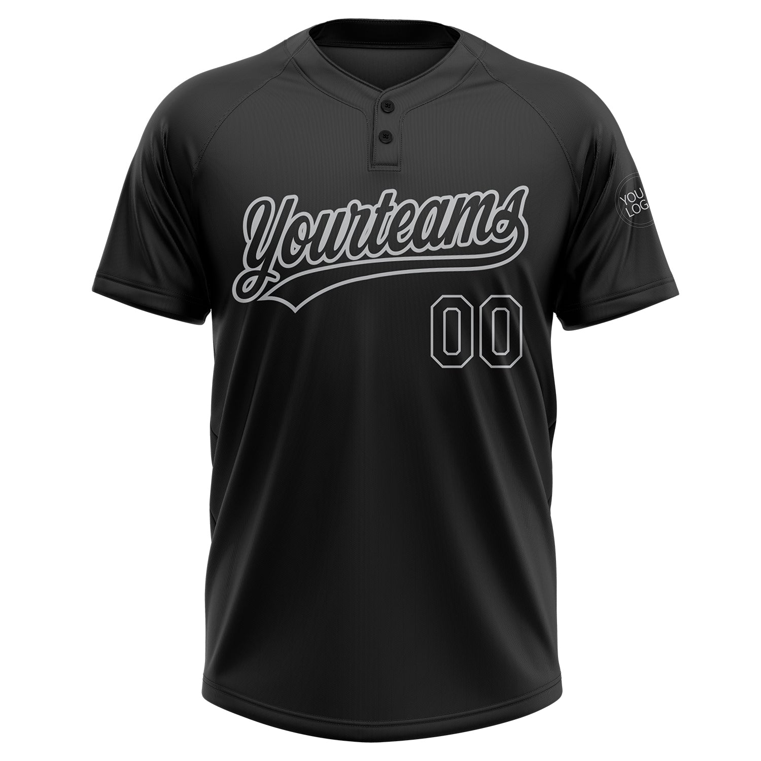 Custom Black Black-Gray Two-Button Unisex Softball Jersey view 2