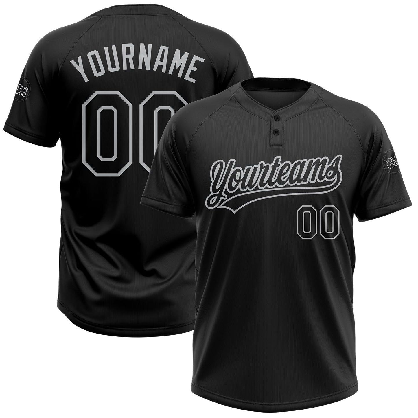Custom Black Black-Gray Two-Button Unisex Softball Jersey - Main View