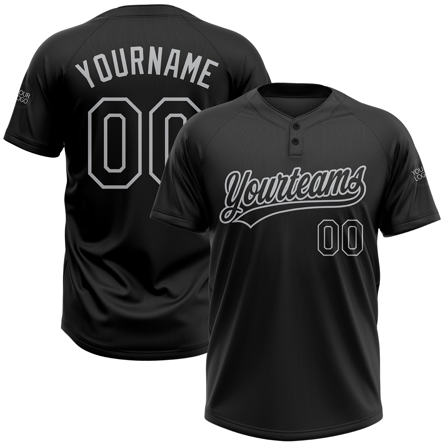 Custom Black Black-Gray Two-Button Unisex Softball Jersey - Main View