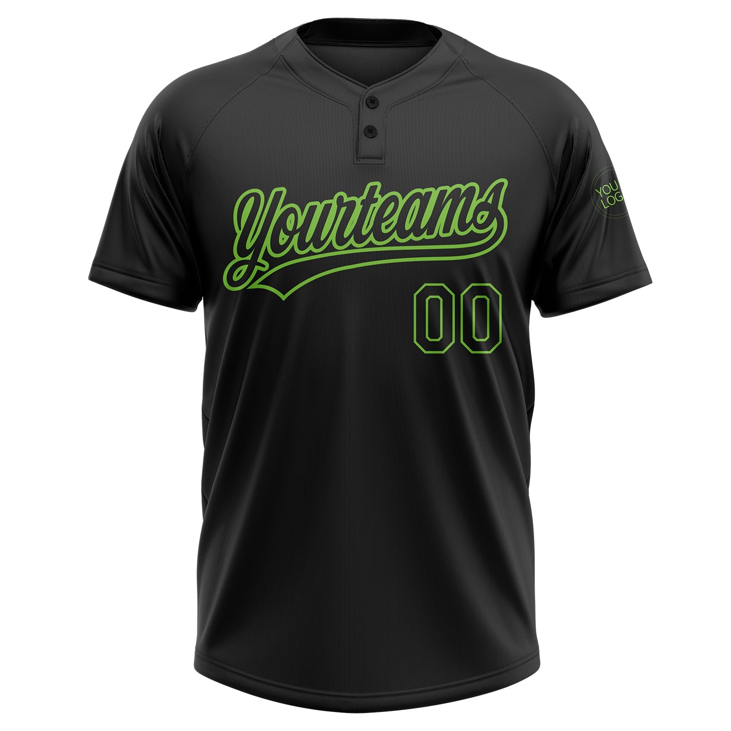 Custom Black Black-Neon Green Two-Button Unisex Softball Jersey view 3