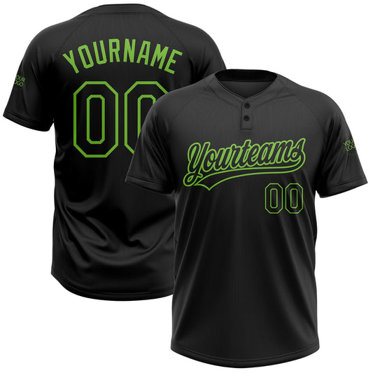 Custom Black Black-Neon Green Two-Button Unisex Softball Jersey - Main View