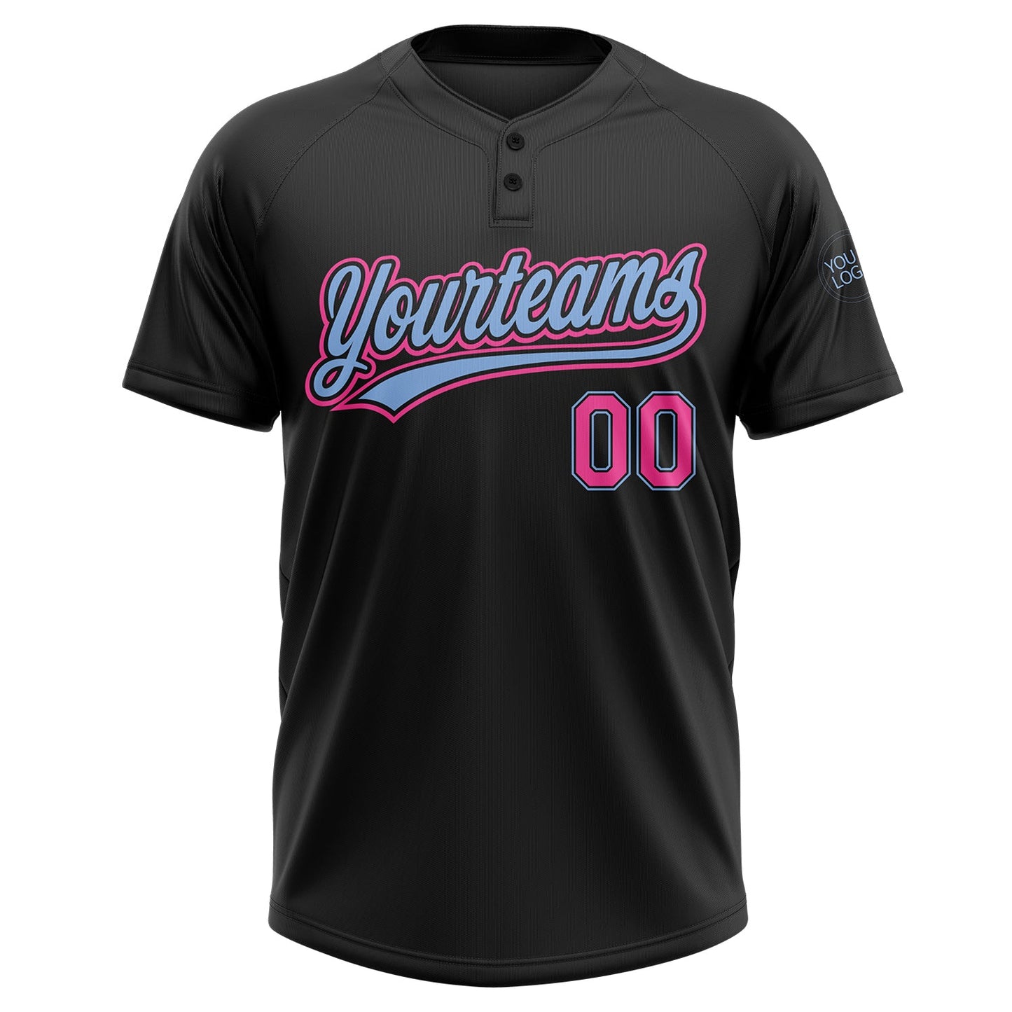 Custom Black Pink-Light Blue Two-Button Unisex Softball Jersey view 2