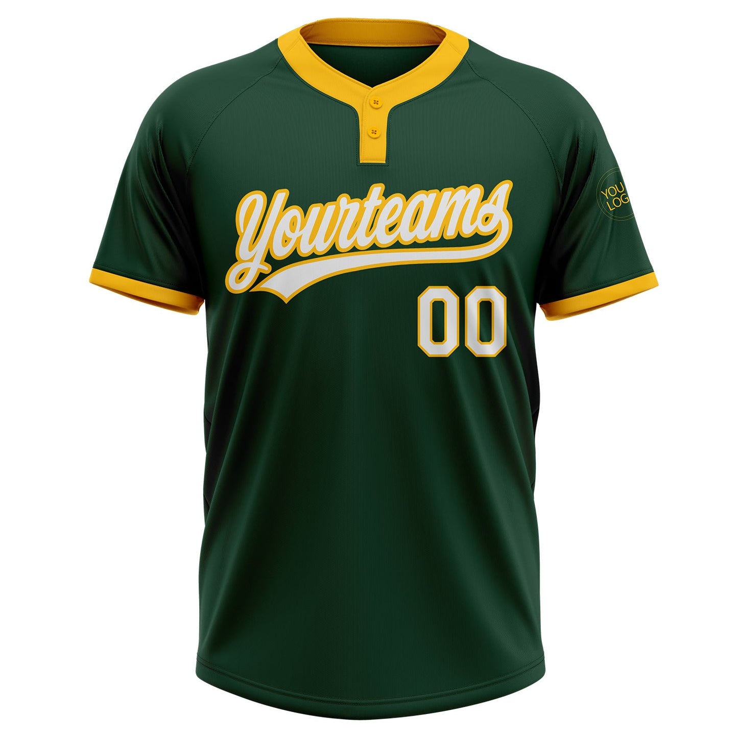 Custom Green White-Gold Two-Button Unisex Softball Jersey view 2