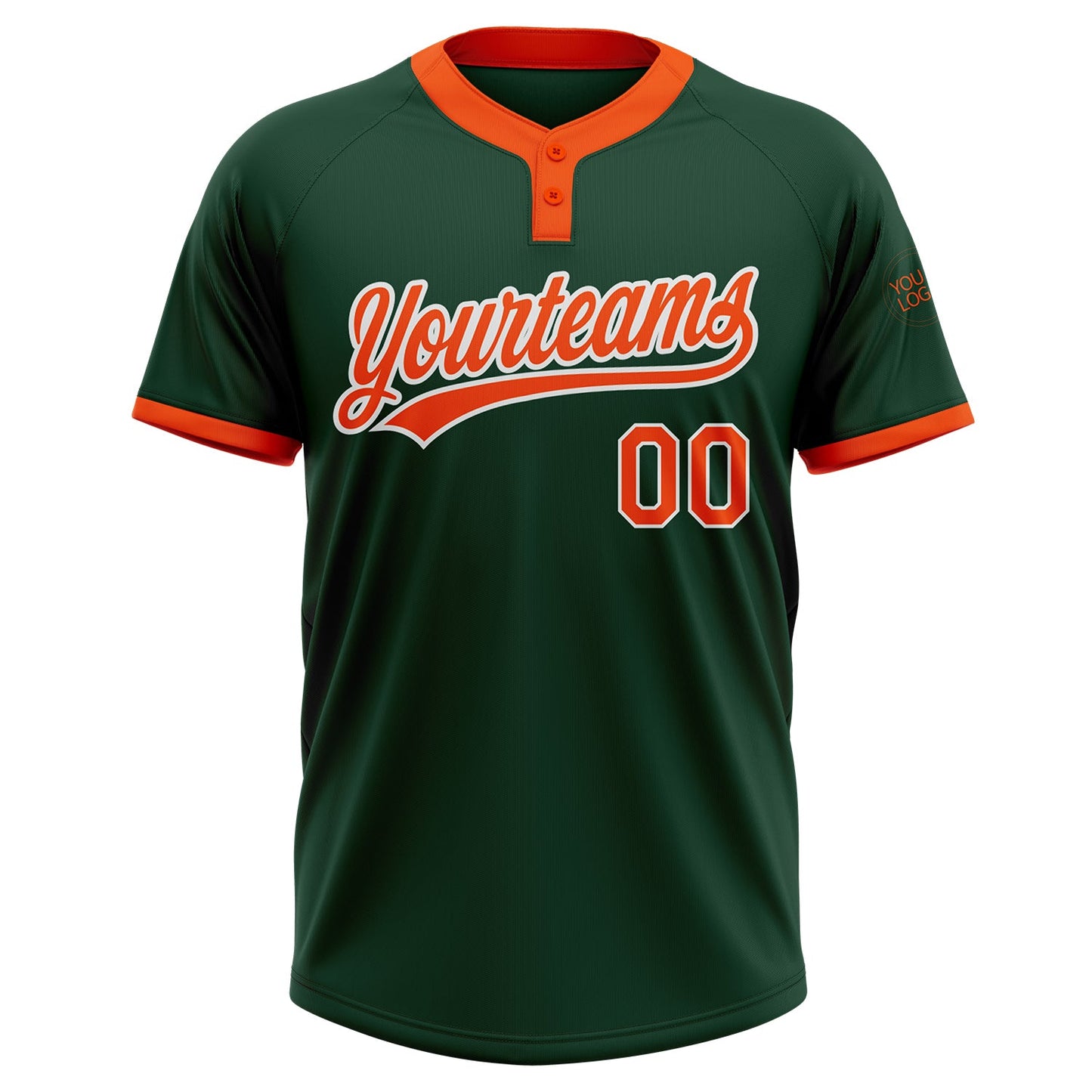 Custom Green Orange-White Two-Button Unisex Softball Jersey view 2