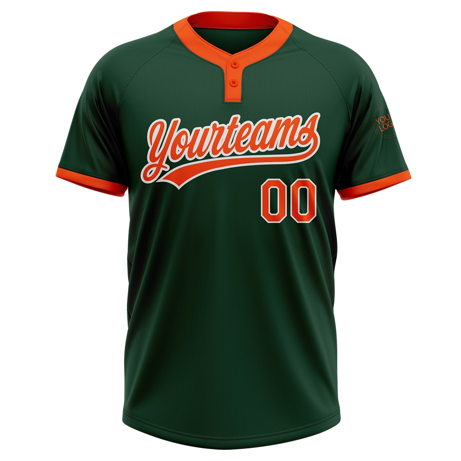 Custom Green Orange-White Two-Button Unisex Softball Jersey view 2