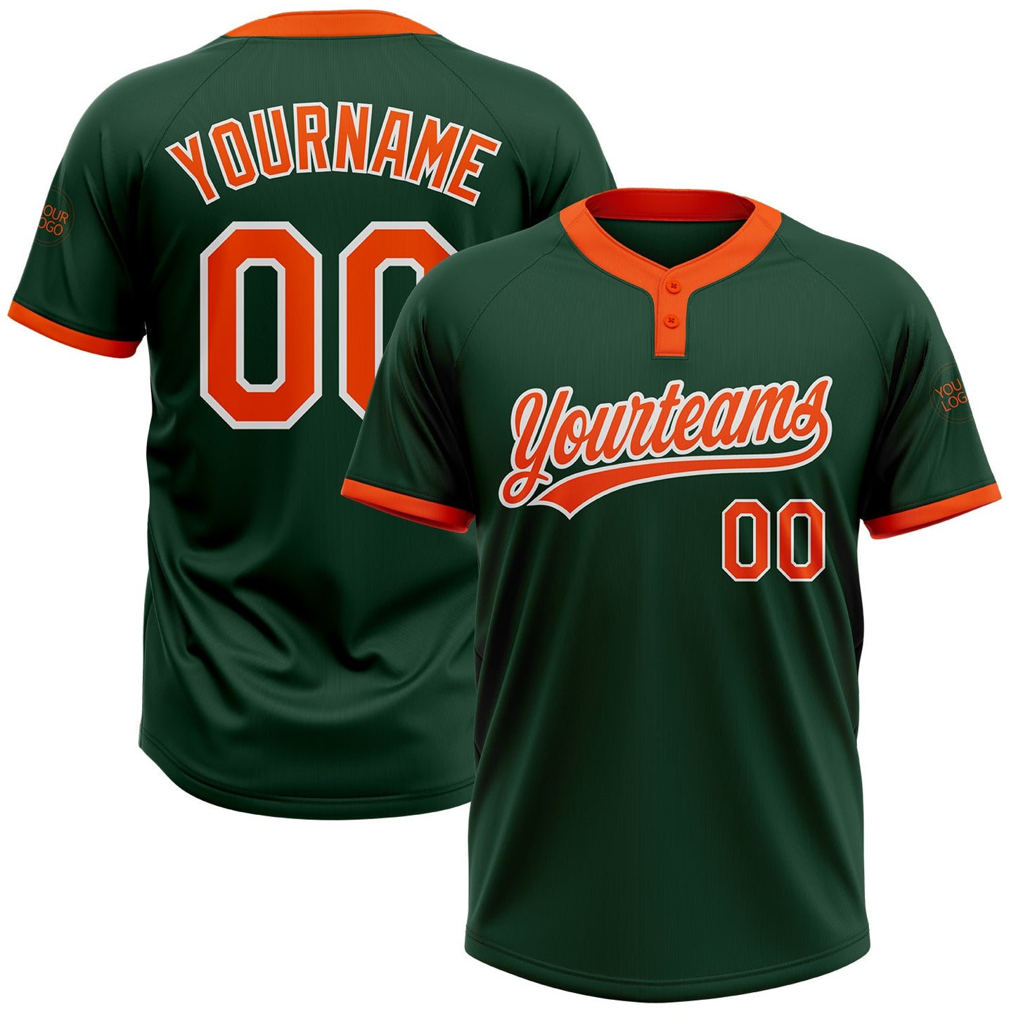 Custom Green Orange-White Two-Button Unisex Softball Jersey - Main View