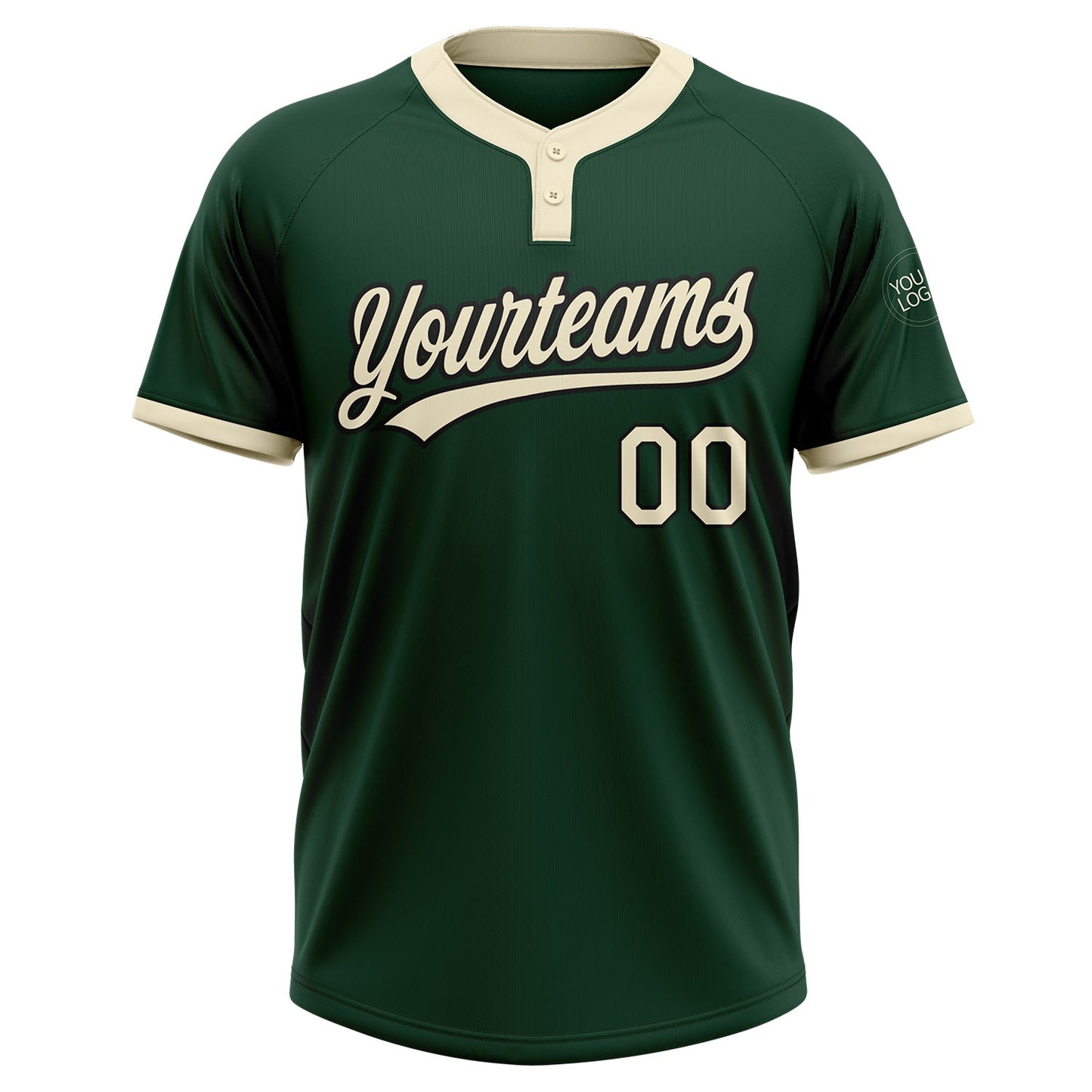 Custom Green Cream-Black Two-Button Unisex Softball Jersey view 2