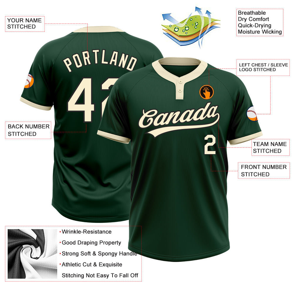 Custom Green Cream-Black Two-Button Unisex Softball Jersey view 3