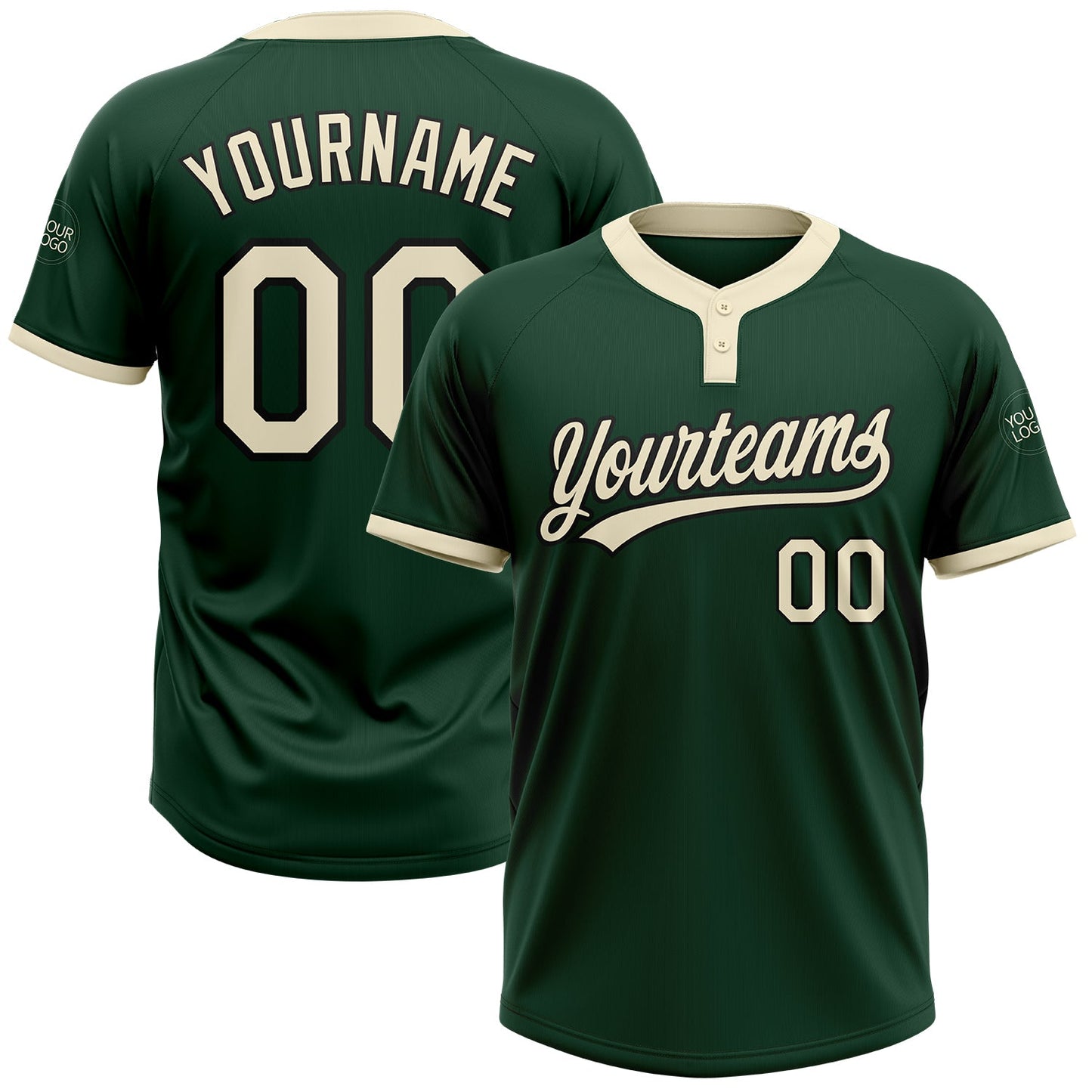 Custom Green Cream-Black Two-Button Unisex Softball Jersey - Main View