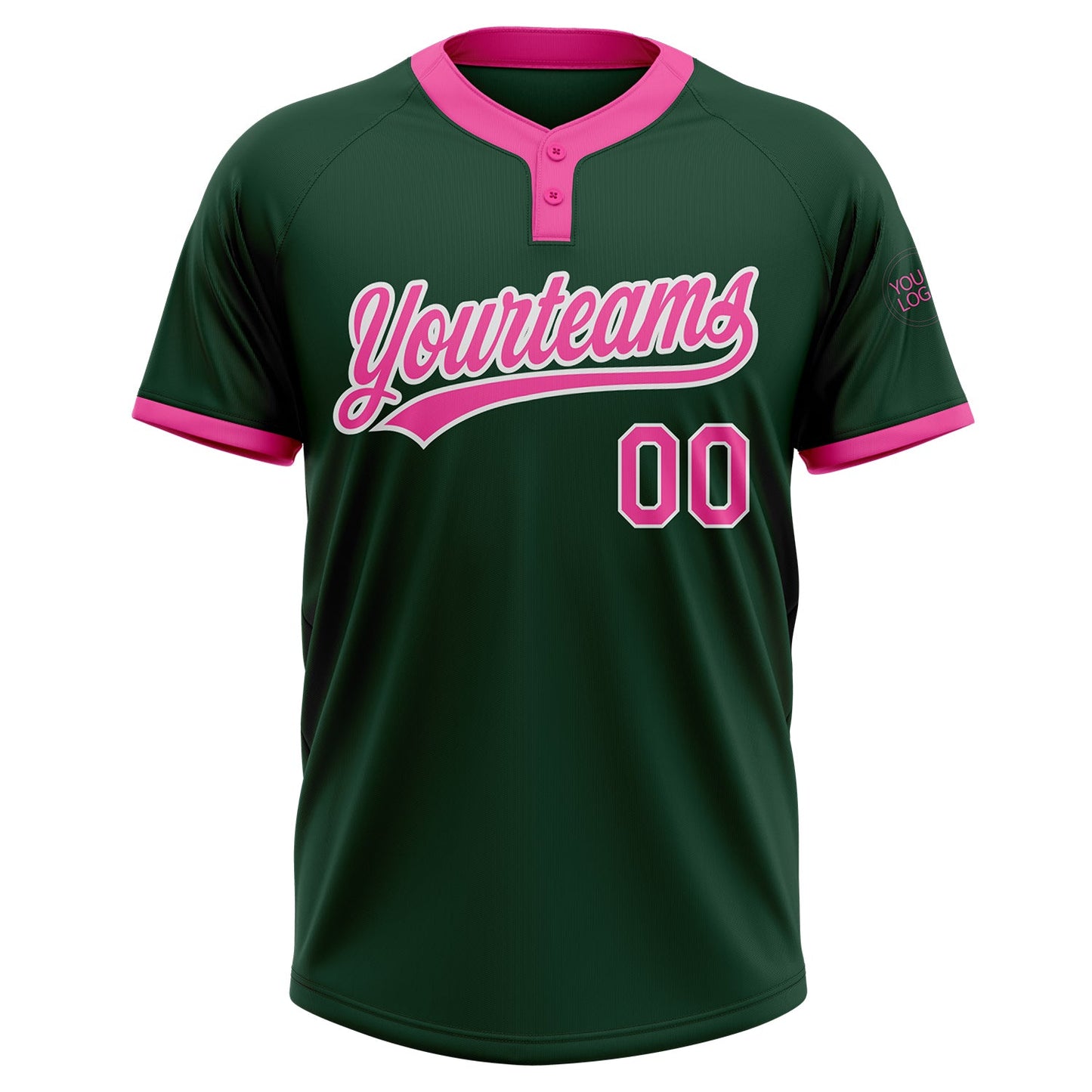Custom Green Pink-White Two-Button Unisex Softball Jersey view 2