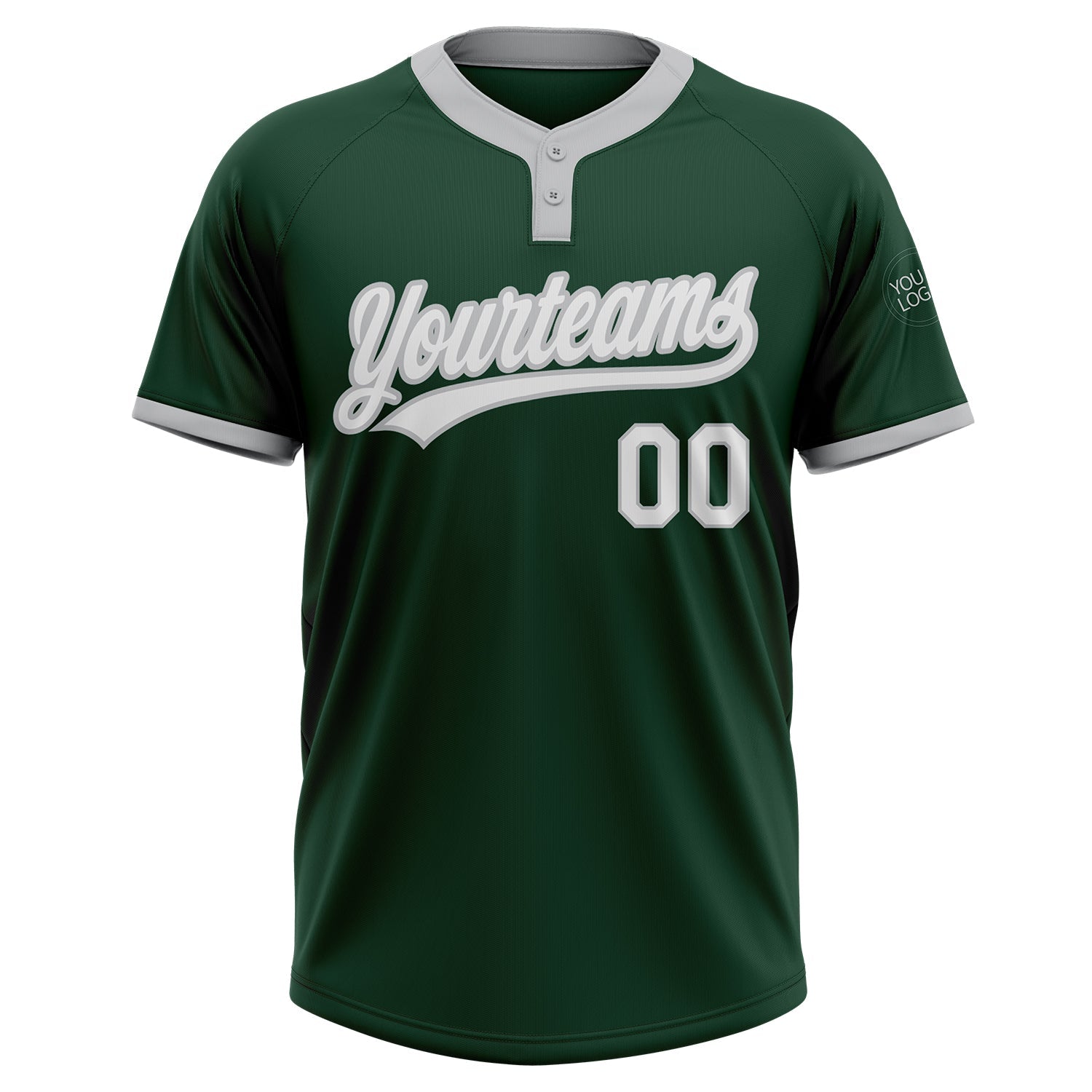 Custom Green White-Gray Two-Button Unisex Softball Jersey view 2