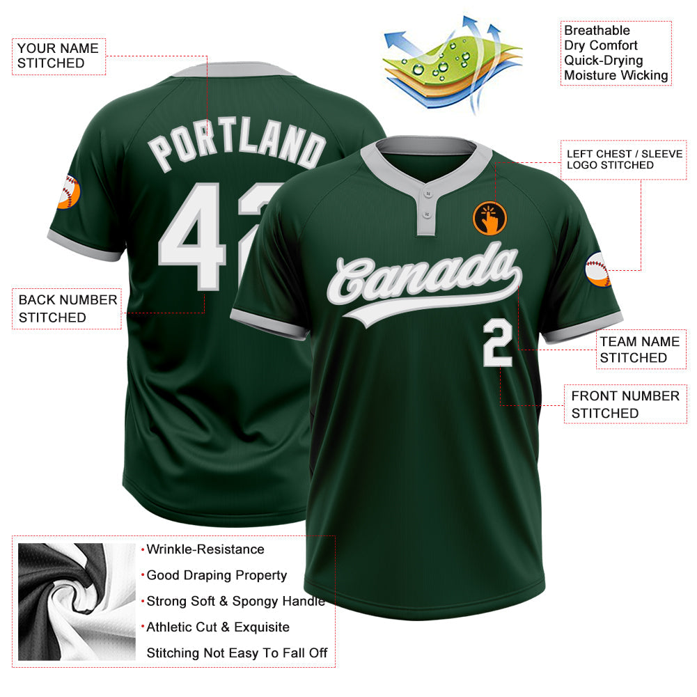 Custom Green White-Gray Two-Button Unisex Softball Jersey view 3