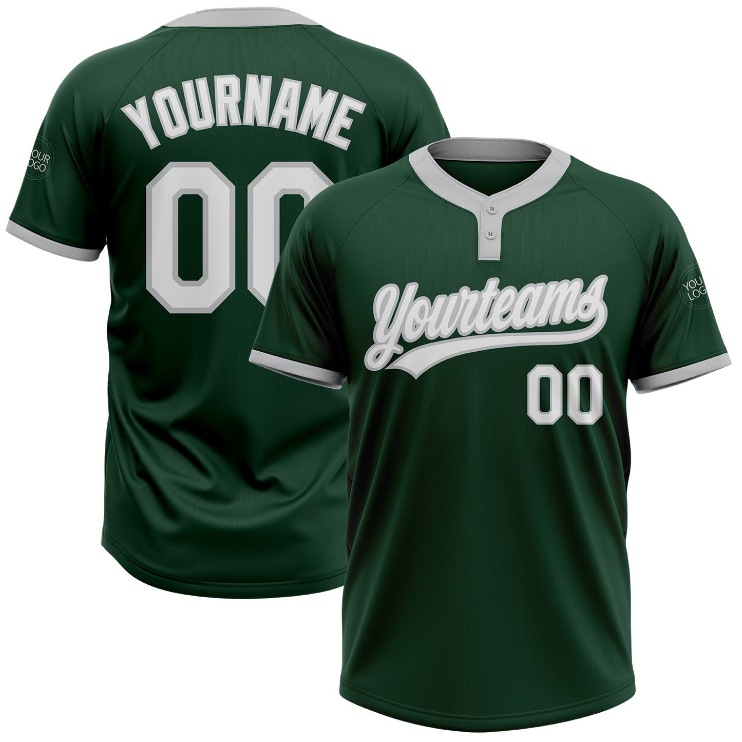 Custom Green White-Gray Two-Button Unisex Softball Jersey - Main View