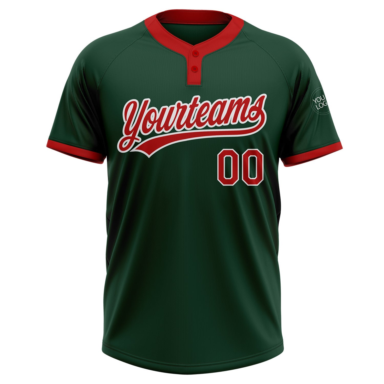 Custom Green Red-White Two-Button Unisex Softball Jersey view 2