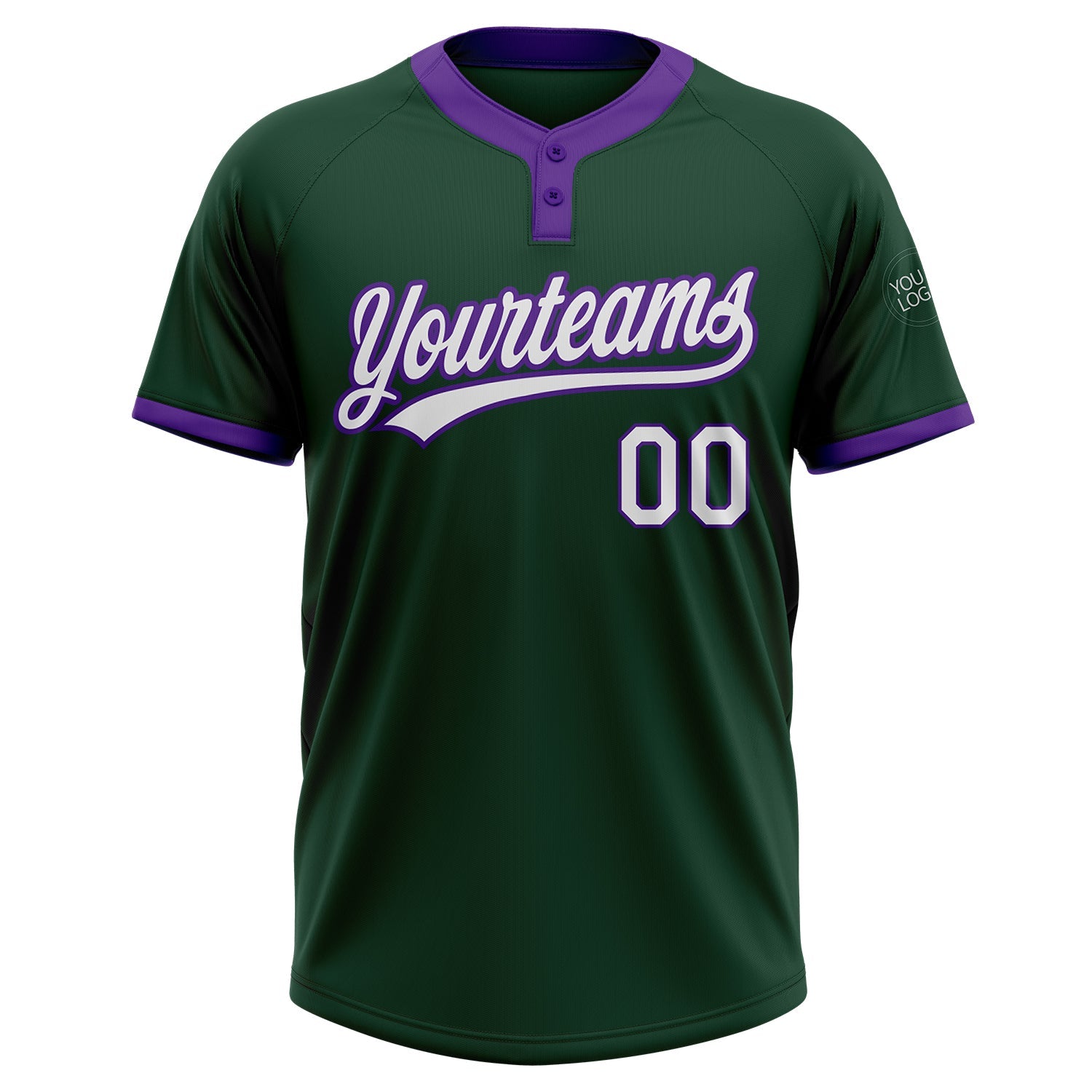 Custom Green White-Purple Two-Button Unisex Softball Jersey view 2