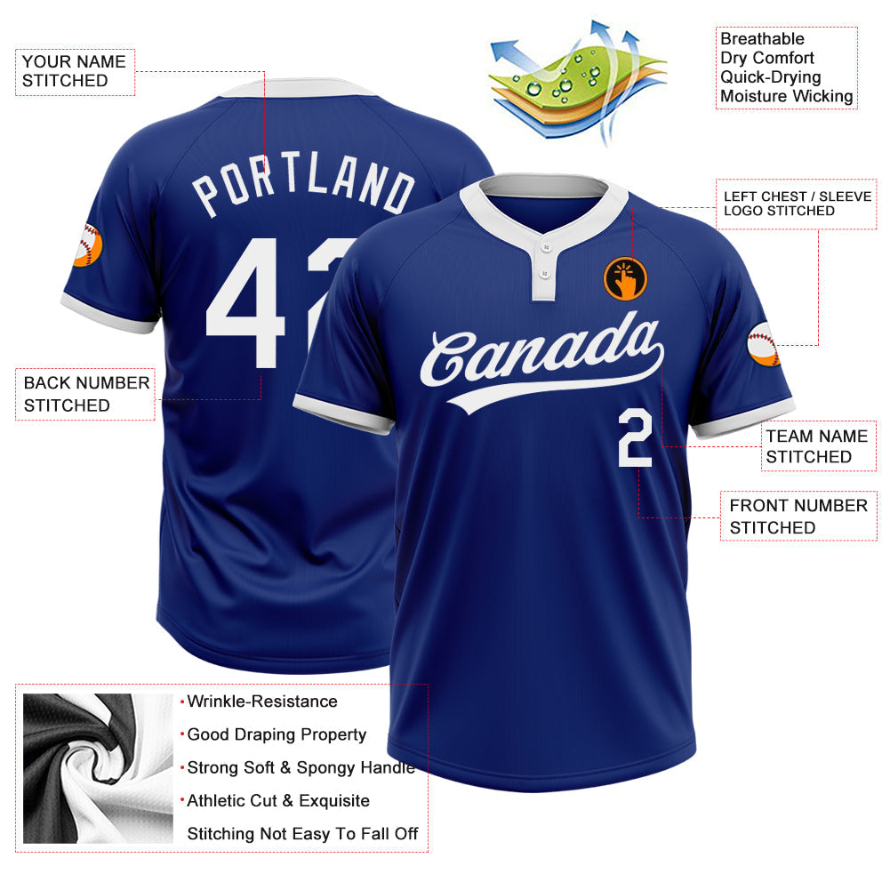 Custom Royal White Two-Button Unisex Softball Jersey view 4