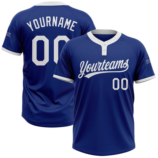 Custom Royal White Two-Button Unisex Softball Jersey - Main View
