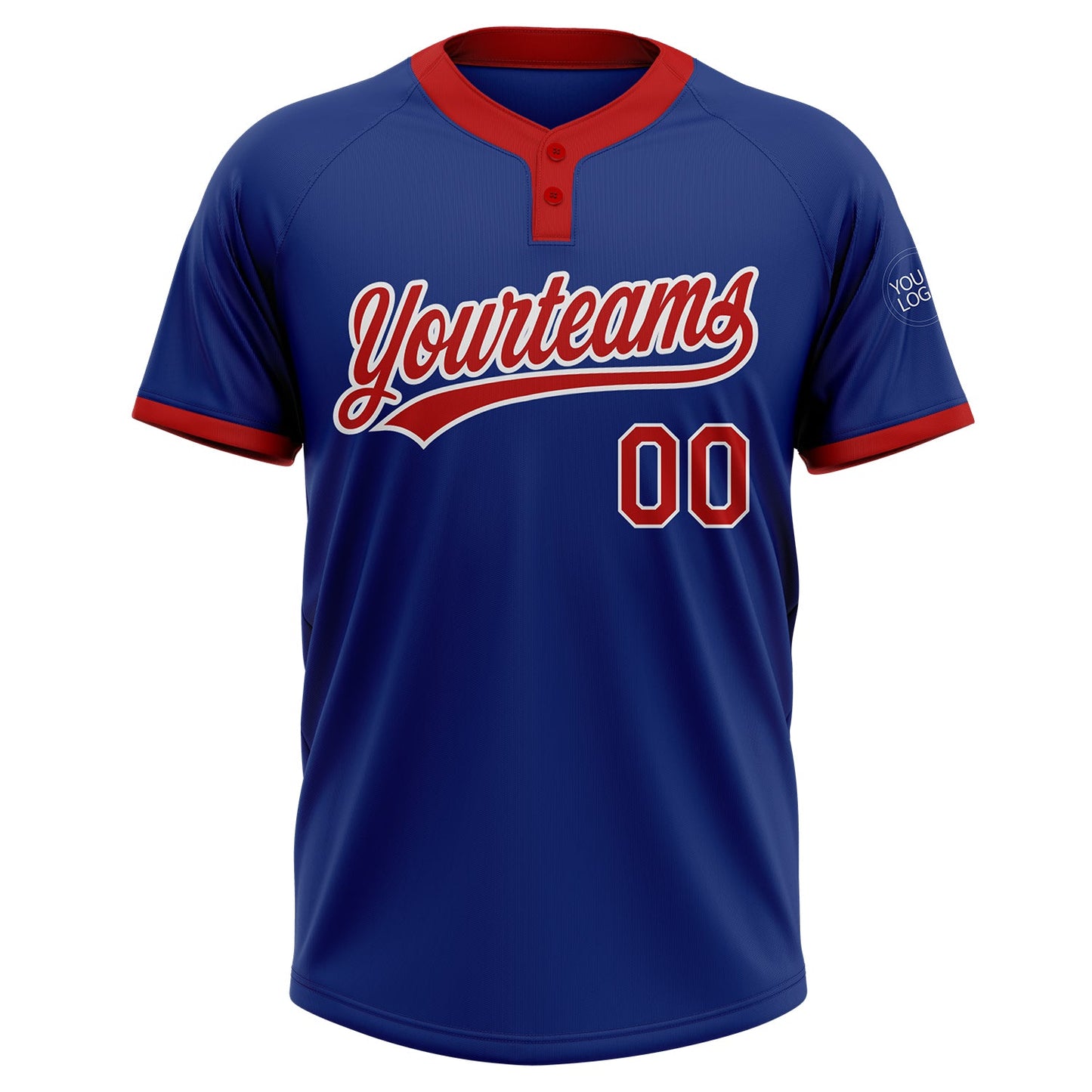 Custom Royal Red-White Two-Button Unisex Softball Jersey view 2