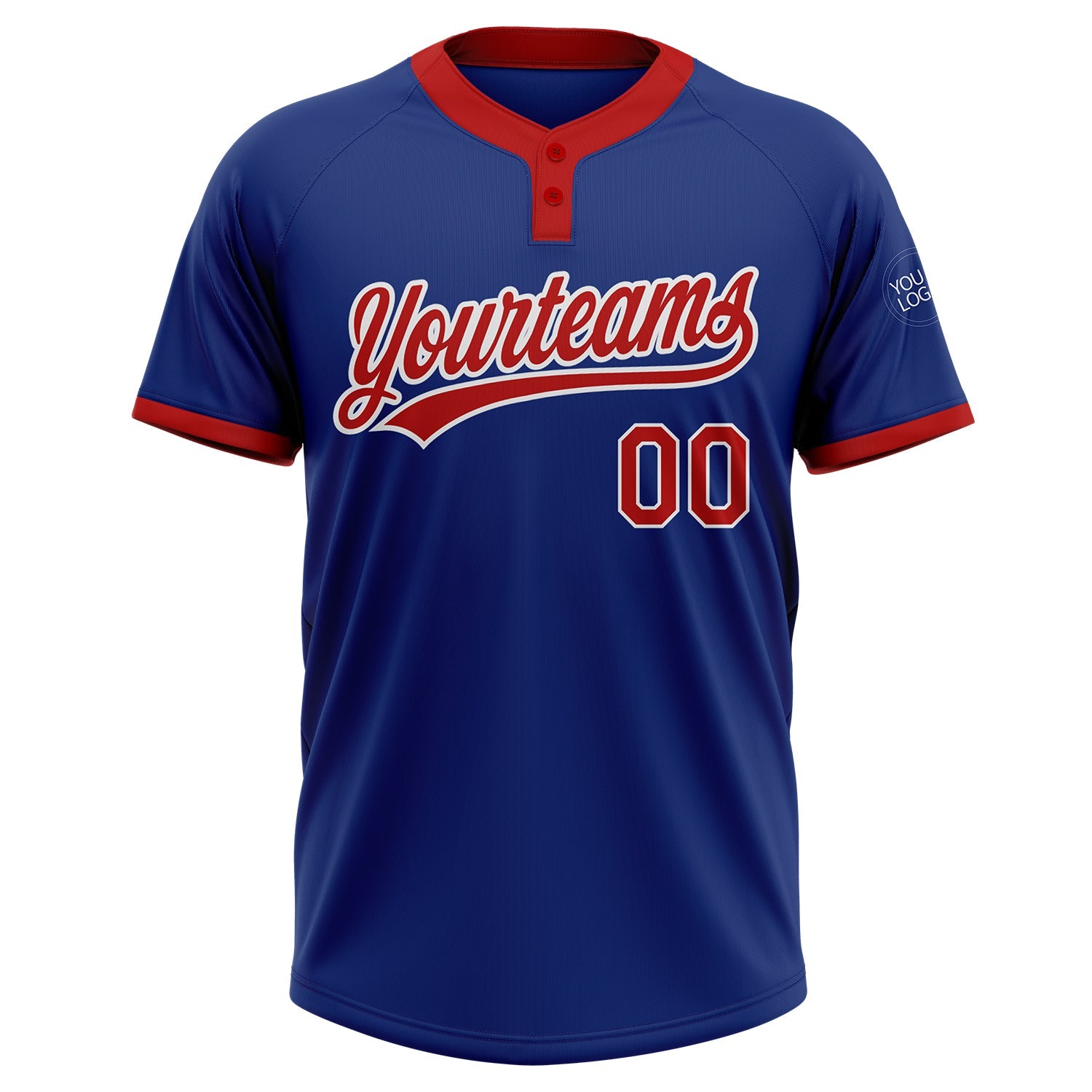 Custom Royal Red-White Two-Button Unisex Softball Jersey view 2