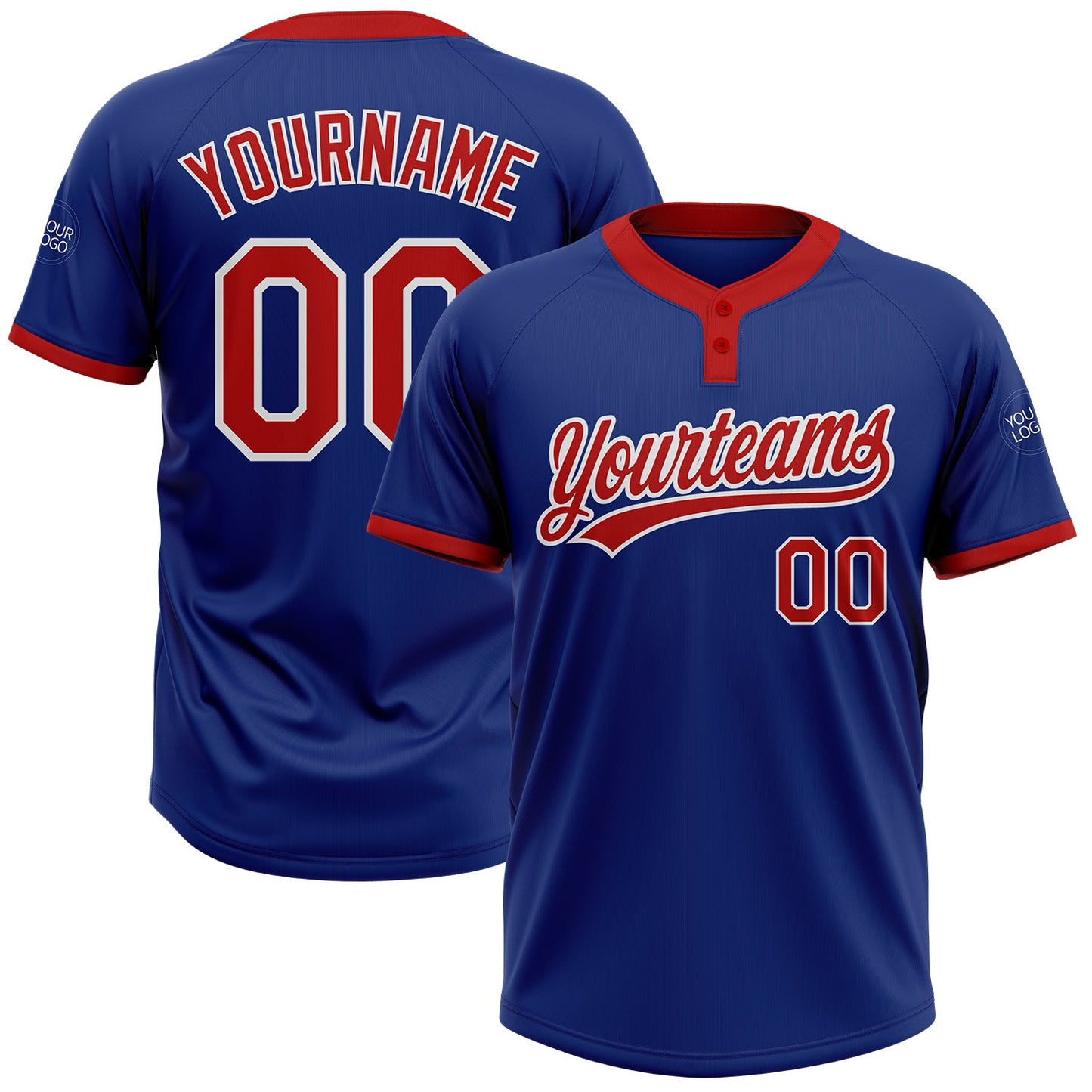 Custom Royal Red-White Two-Button Unisex Softball Jersey - Main View