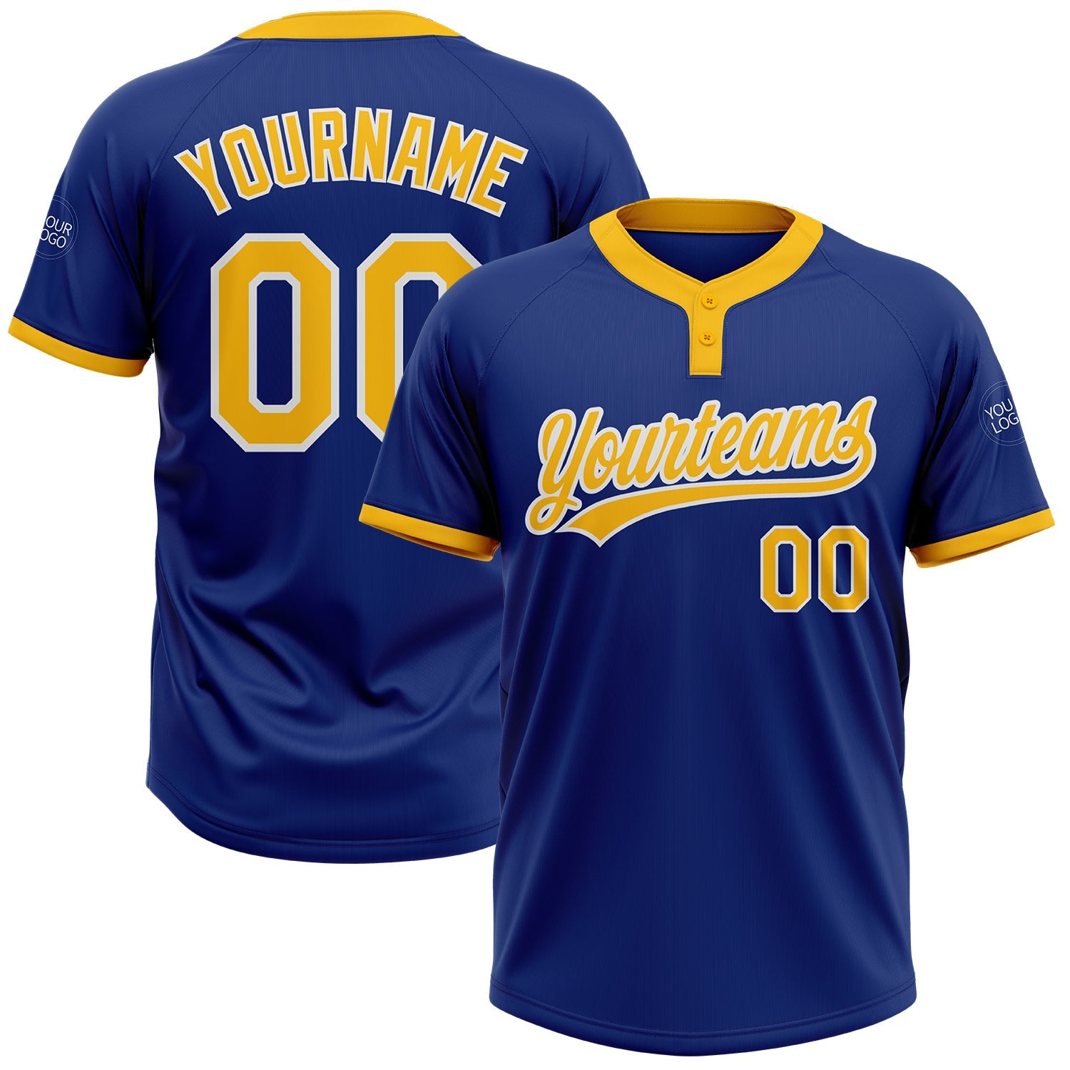 Custom Royal Gold-White Two-Button Unisex Softball Jersey - Main View