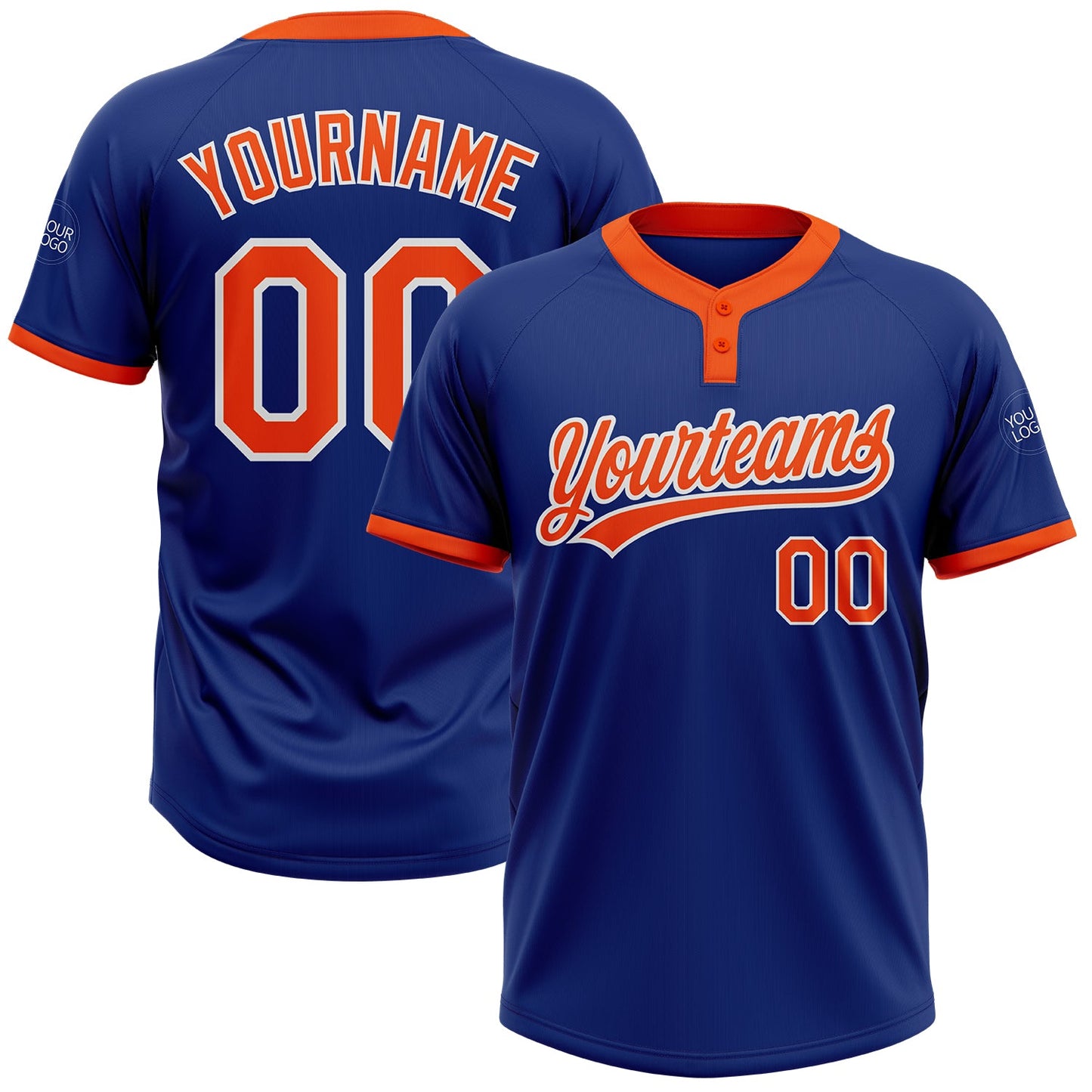Custom Royal Orange-White Two-Button Unisex Softball Jersey - Main View