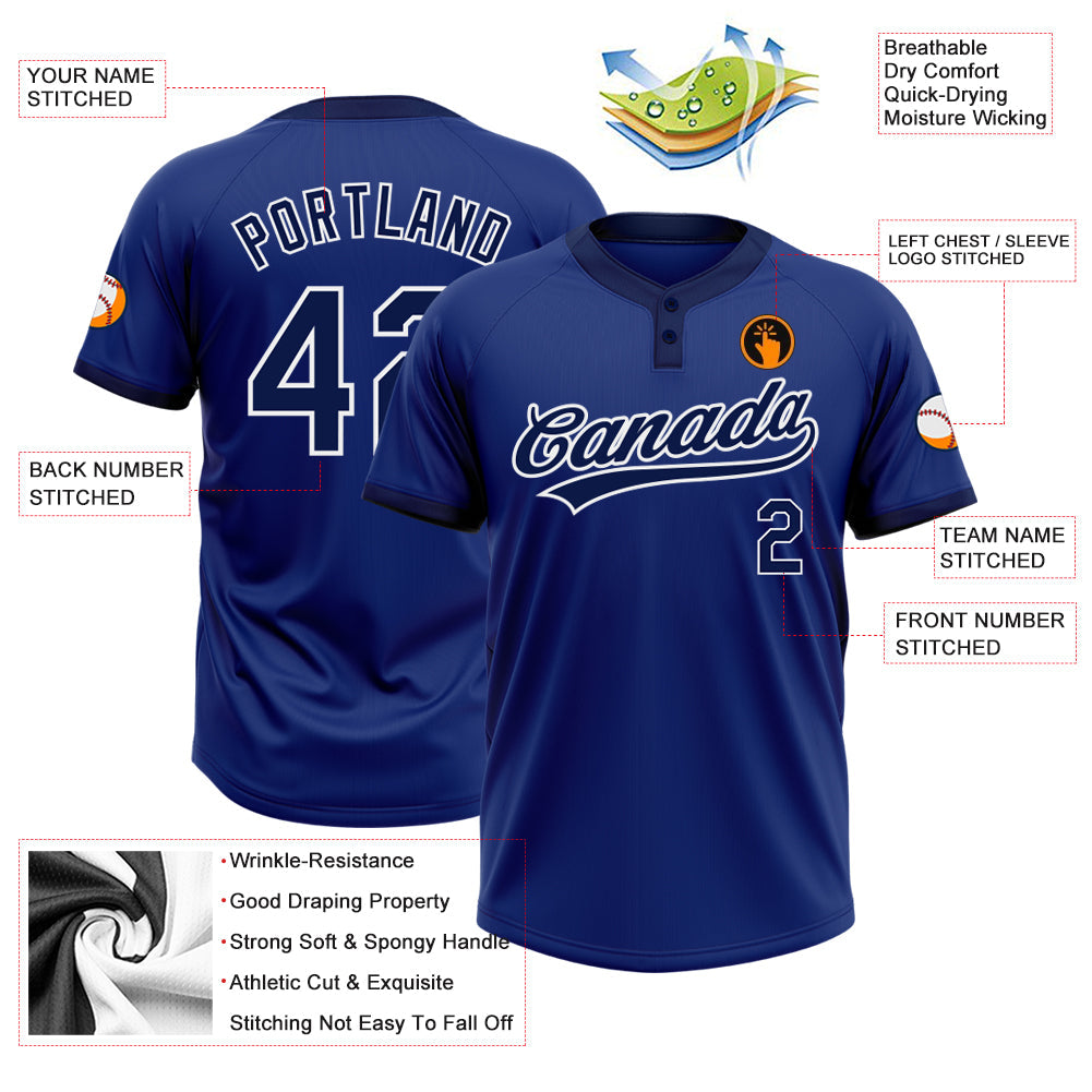 Custom Royal Navy-White Two-Button Unisex Softball Jersey view 3