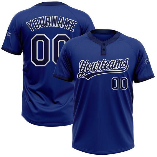 Custom Royal Navy-White Two-Button Unisex Softball Jersey - Main View