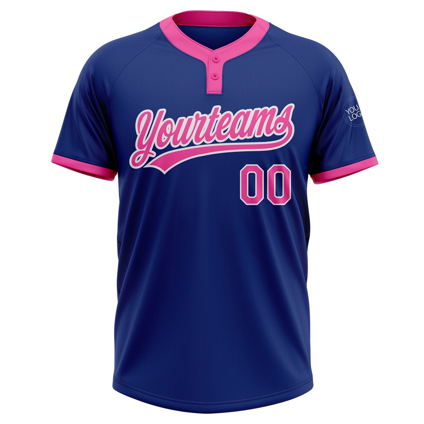 Custom Royal Pink-White Two-Button Unisex Softball Jersey view 2