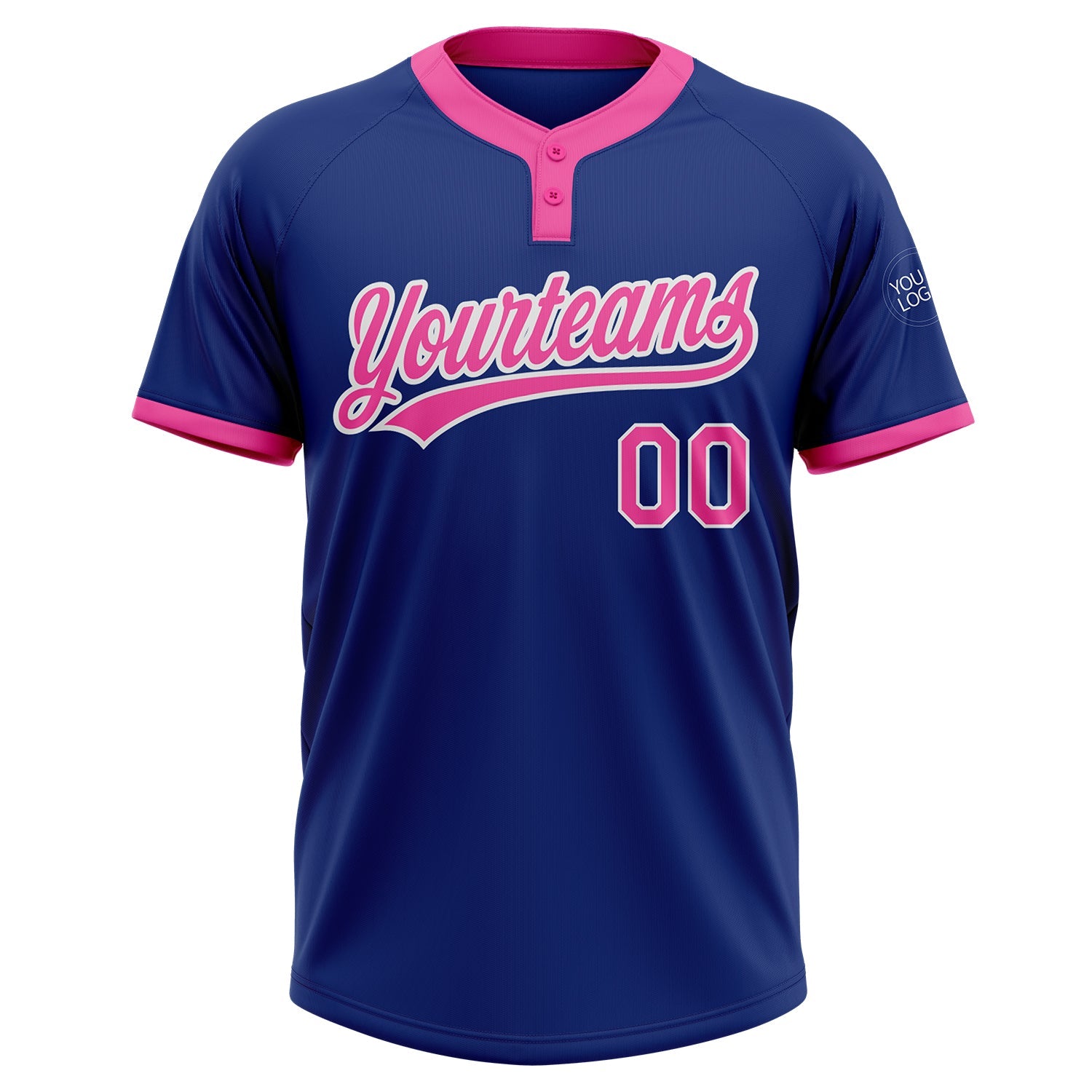 Custom Royal Pink-White Two-Button Unisex Softball Jersey view 2