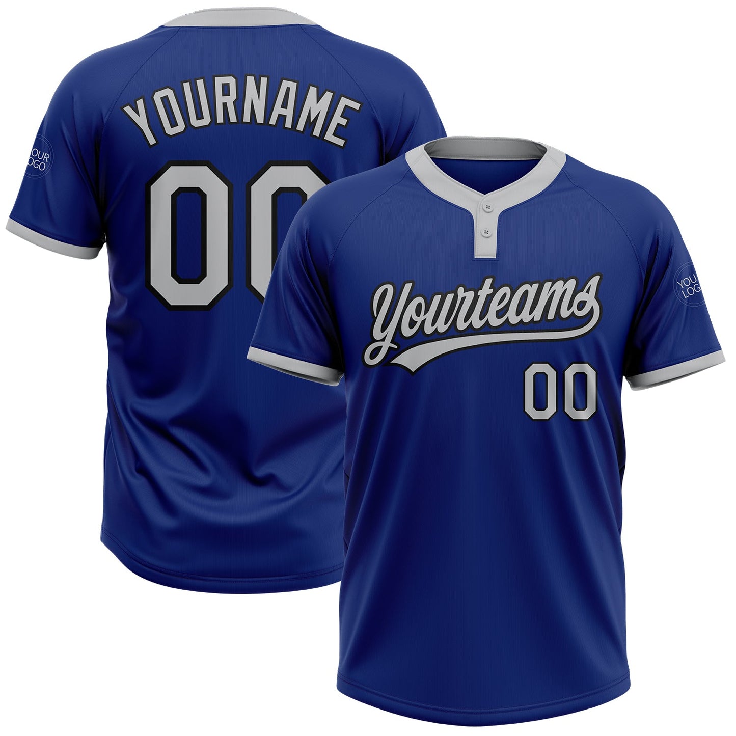 Custom Royal Gray-Black Two-Button Unisex Softball Jersey - Main View