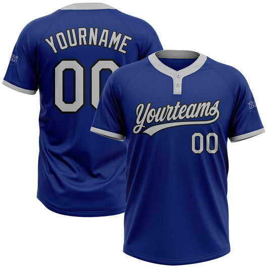Custom Royal Gray-Black Two-Button Unisex Softball Jersey - Main View