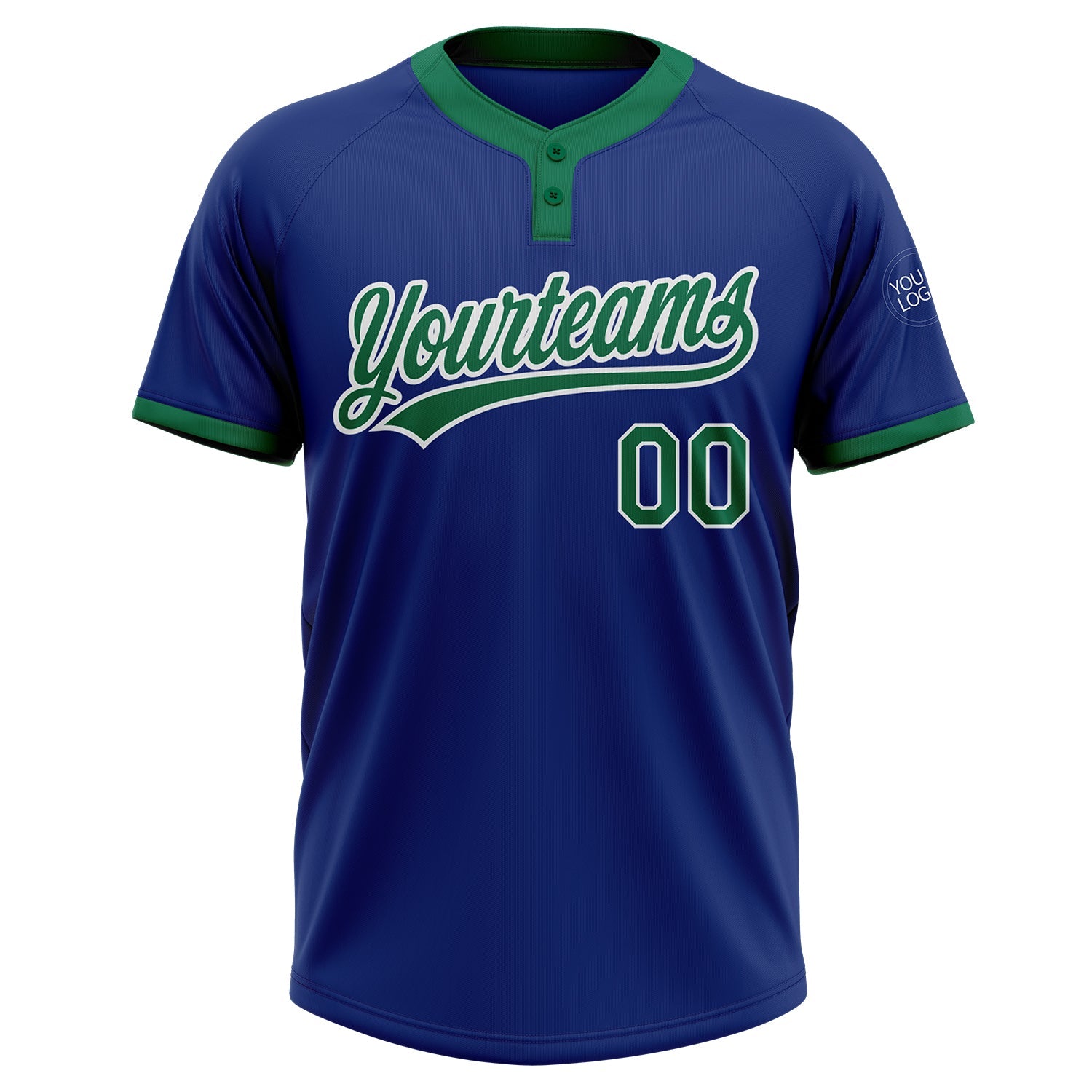 Custom Royal Kelly Green-White Two-Button Unisex Softball Jersey view 2