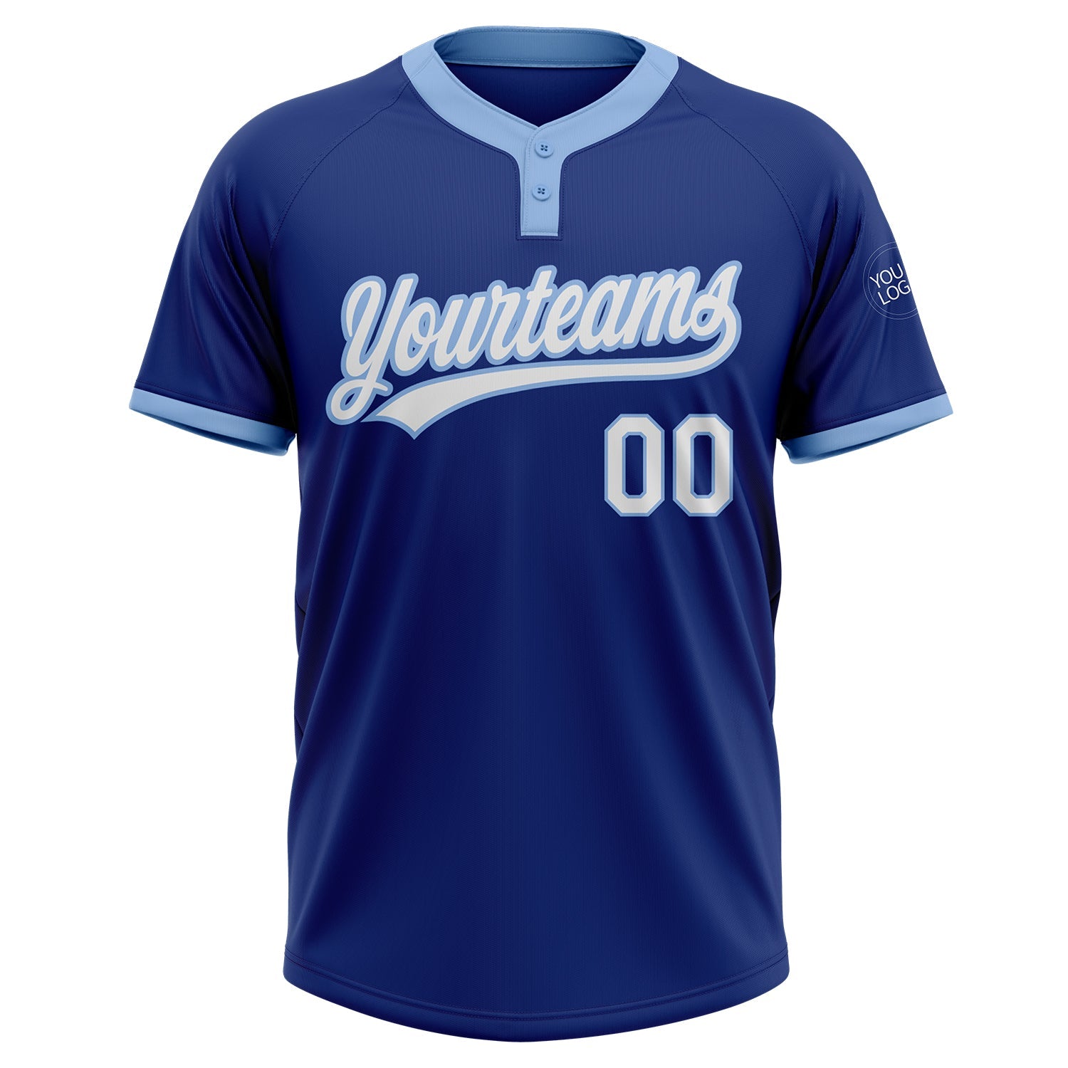 Custom Royal White-Light Blue Two-Button Unisex Softball Jersey view 2