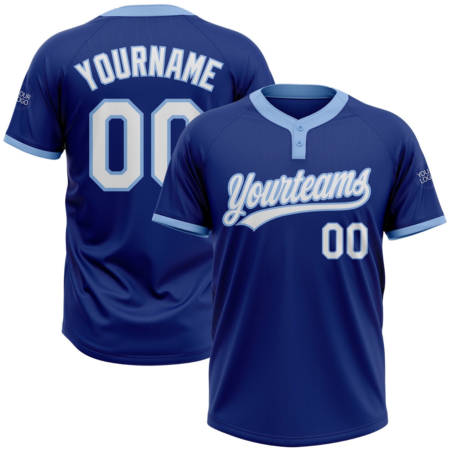 Custom Royal White-Light Blue Two-Button Unisex Softball Jersey - Main View