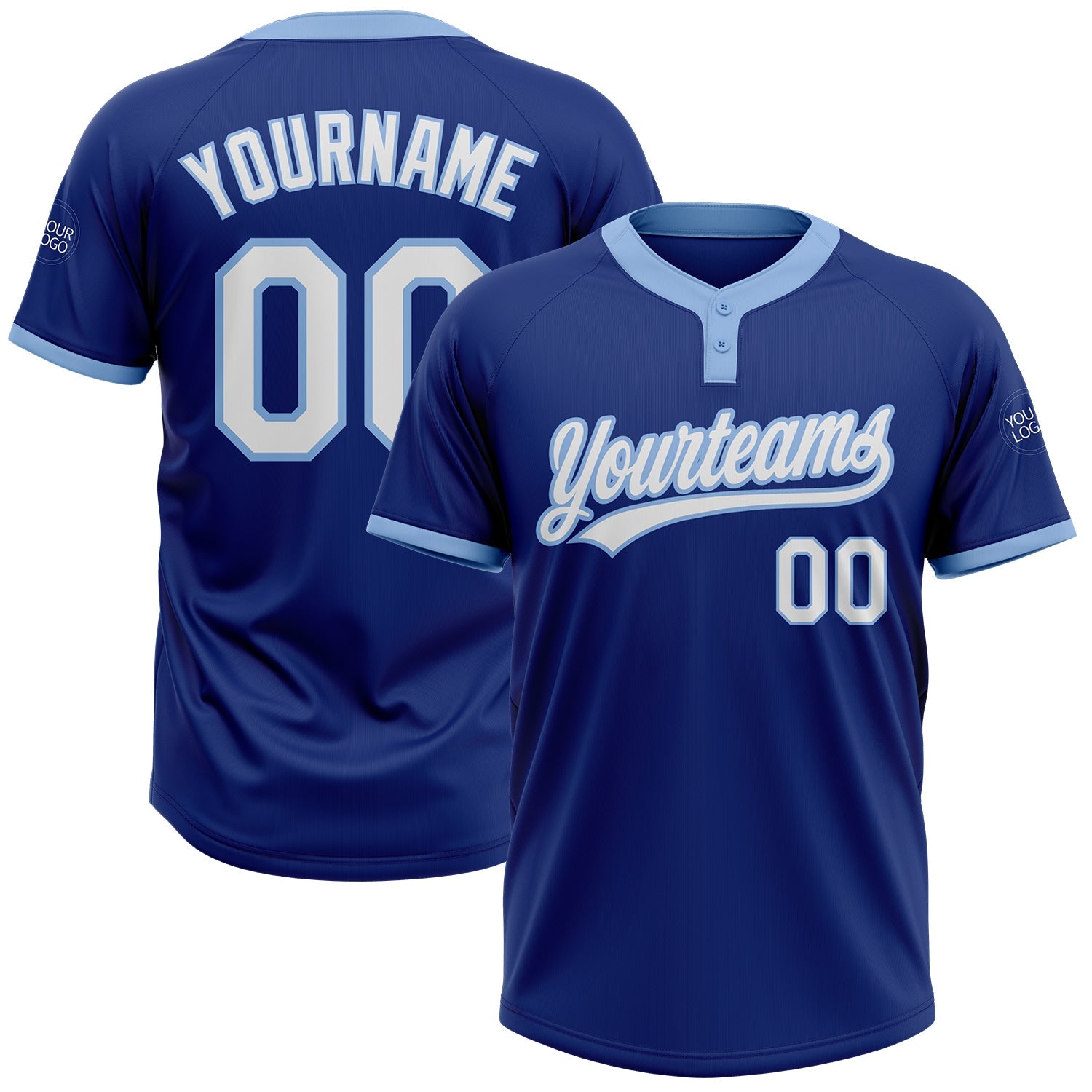 Custom Royal White-Light Blue Two-Button Unisex Softball Jersey - Main View