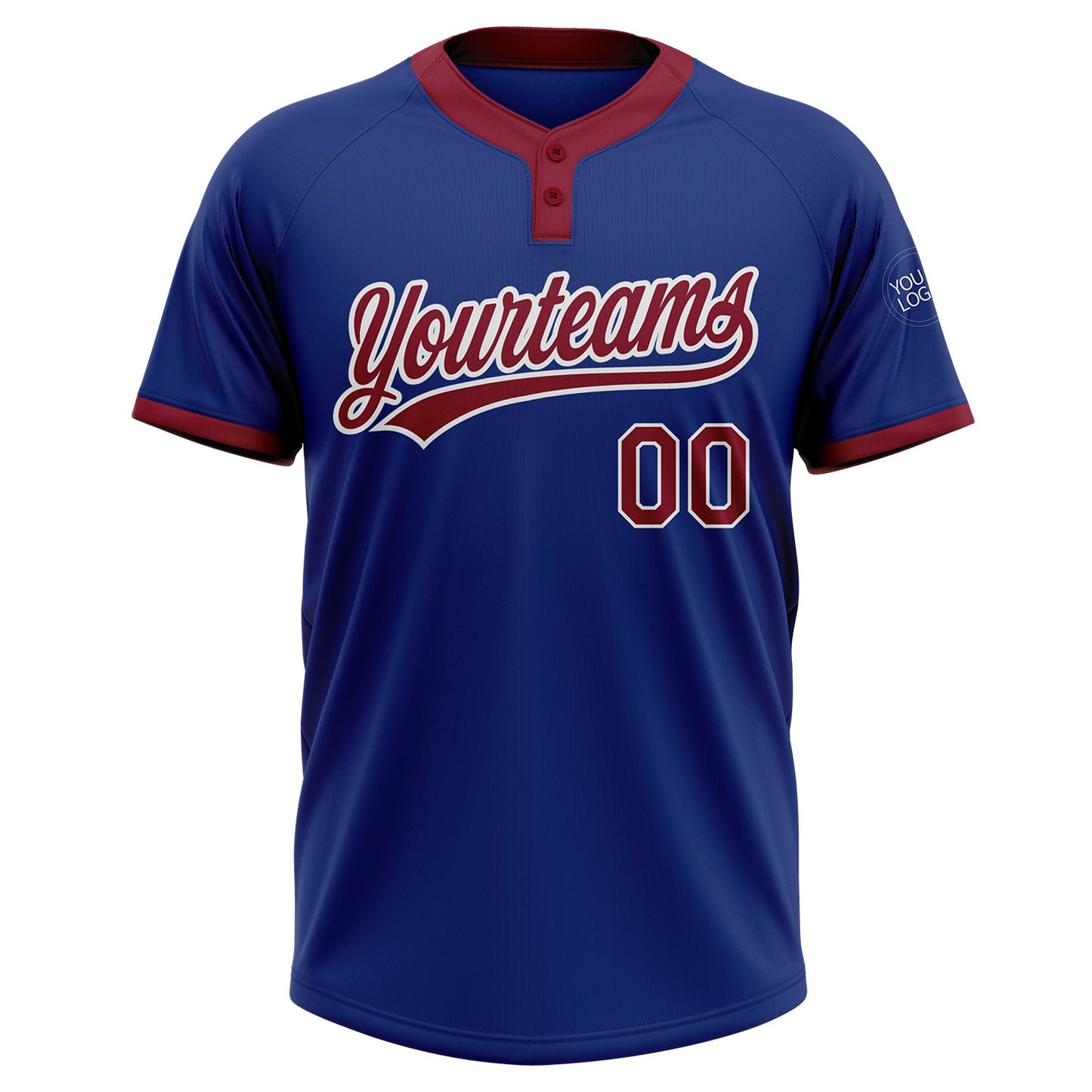 Custom Royal Crimson-White Two-Button Unisex Softball Jersey view 2