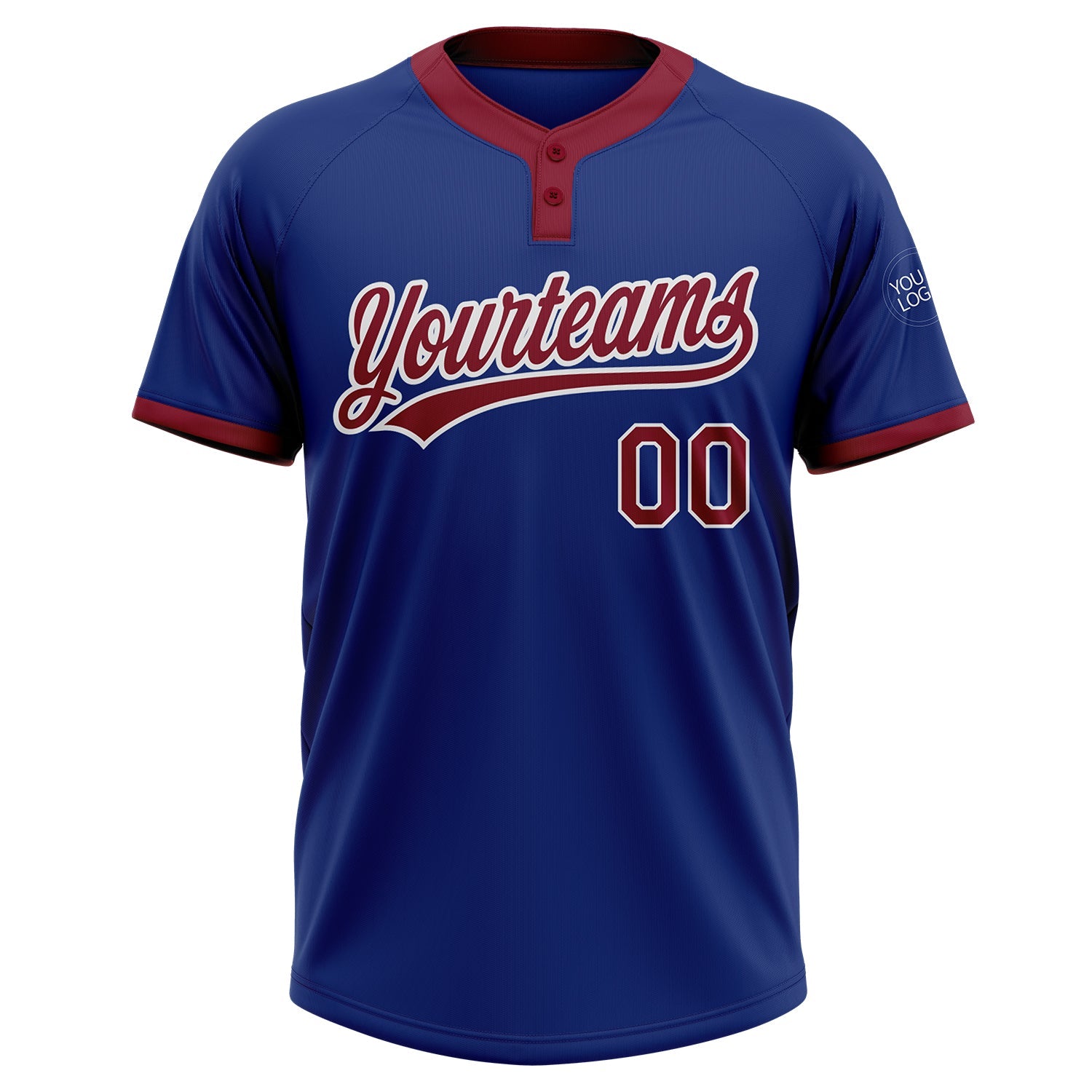 Custom Royal Crimson-White Two-Button Unisex Softball Jersey view 2
