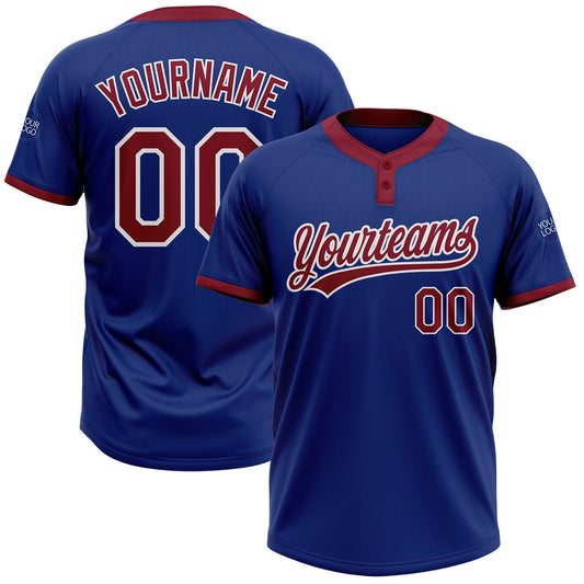 Custom Royal Crimson-White Two-Button Unisex Softball Jersey - Main View
