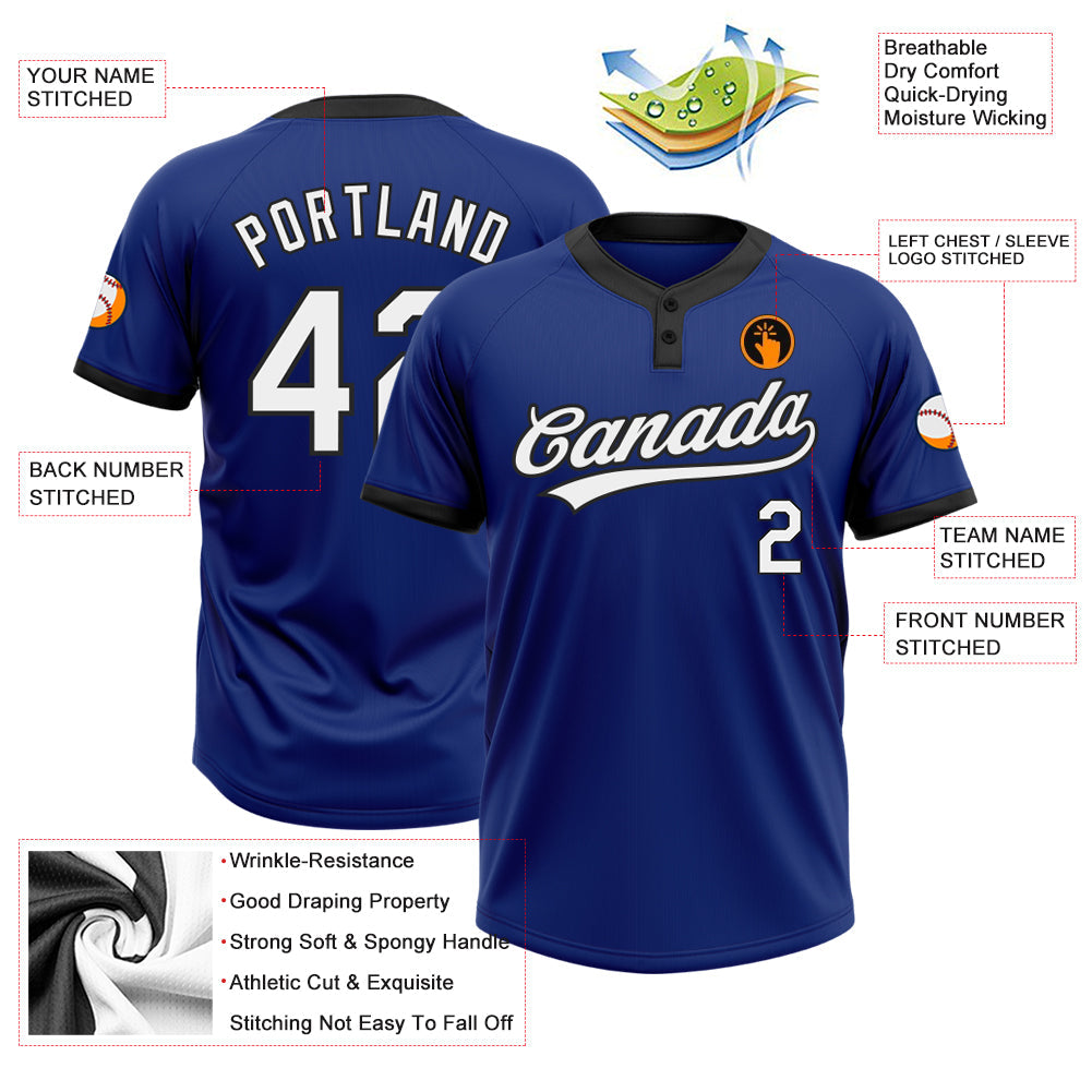 Custom Royal White-Black Two-Button Unisex Softball Jersey view 3