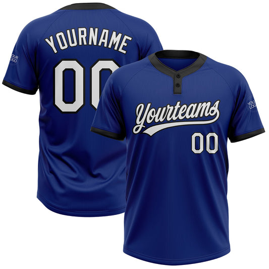 Custom Royal White-Black Two-Button Unisex Softball Jersey - Main View