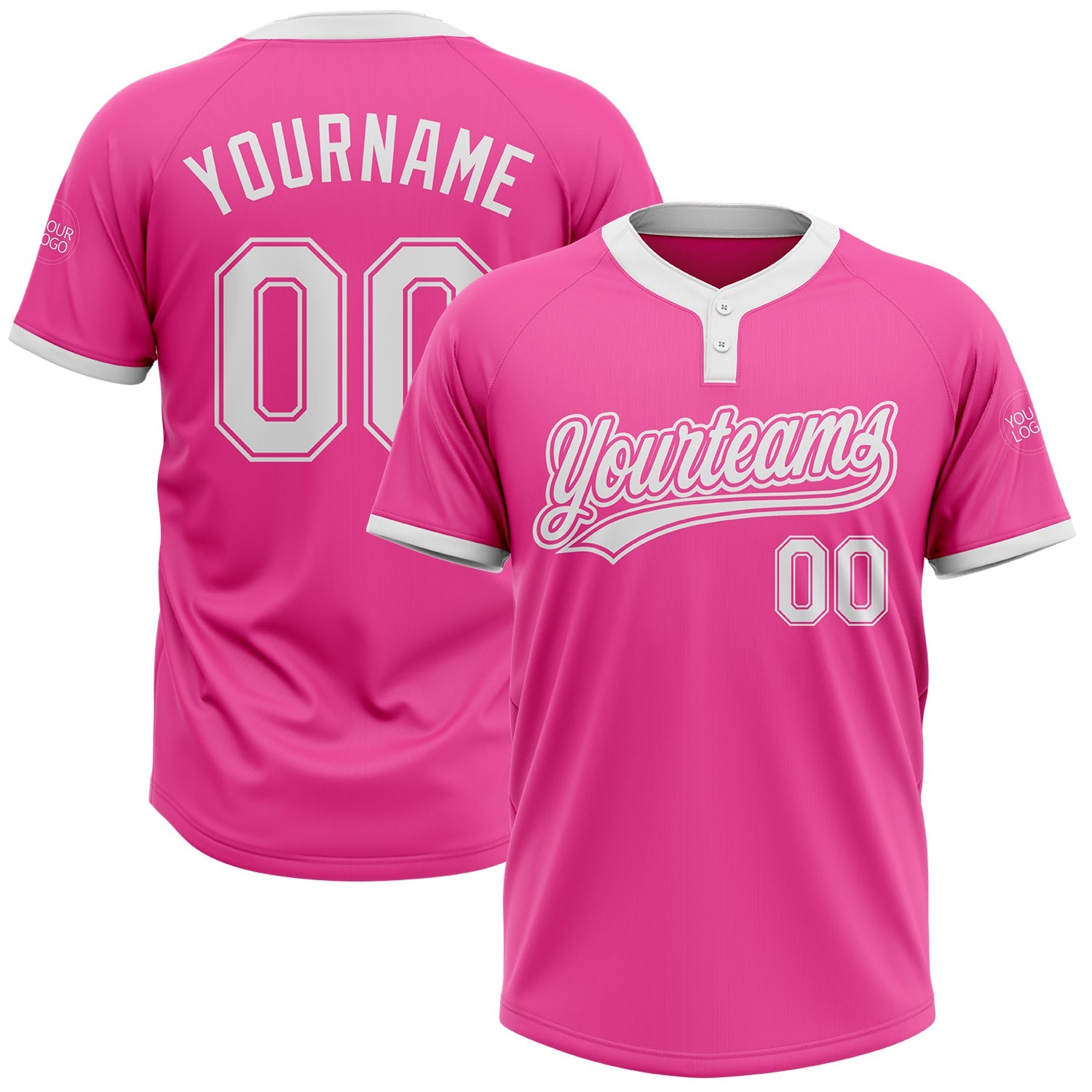Custom Pink White Two-Button Unisex Softball Jersey - Main View