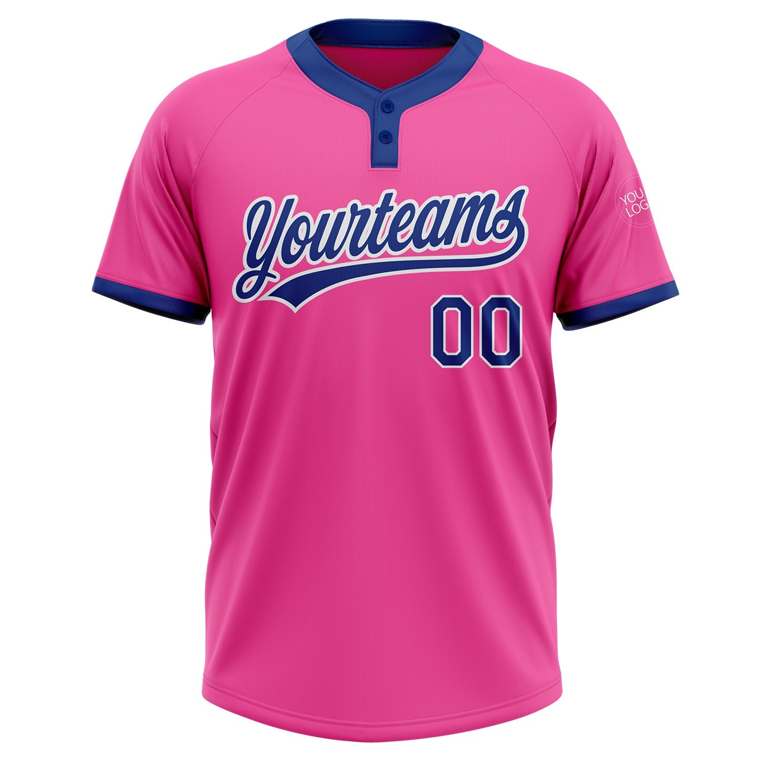 Custom Pink Royal-White Two-Button Unisex Softball Jersey view 2
