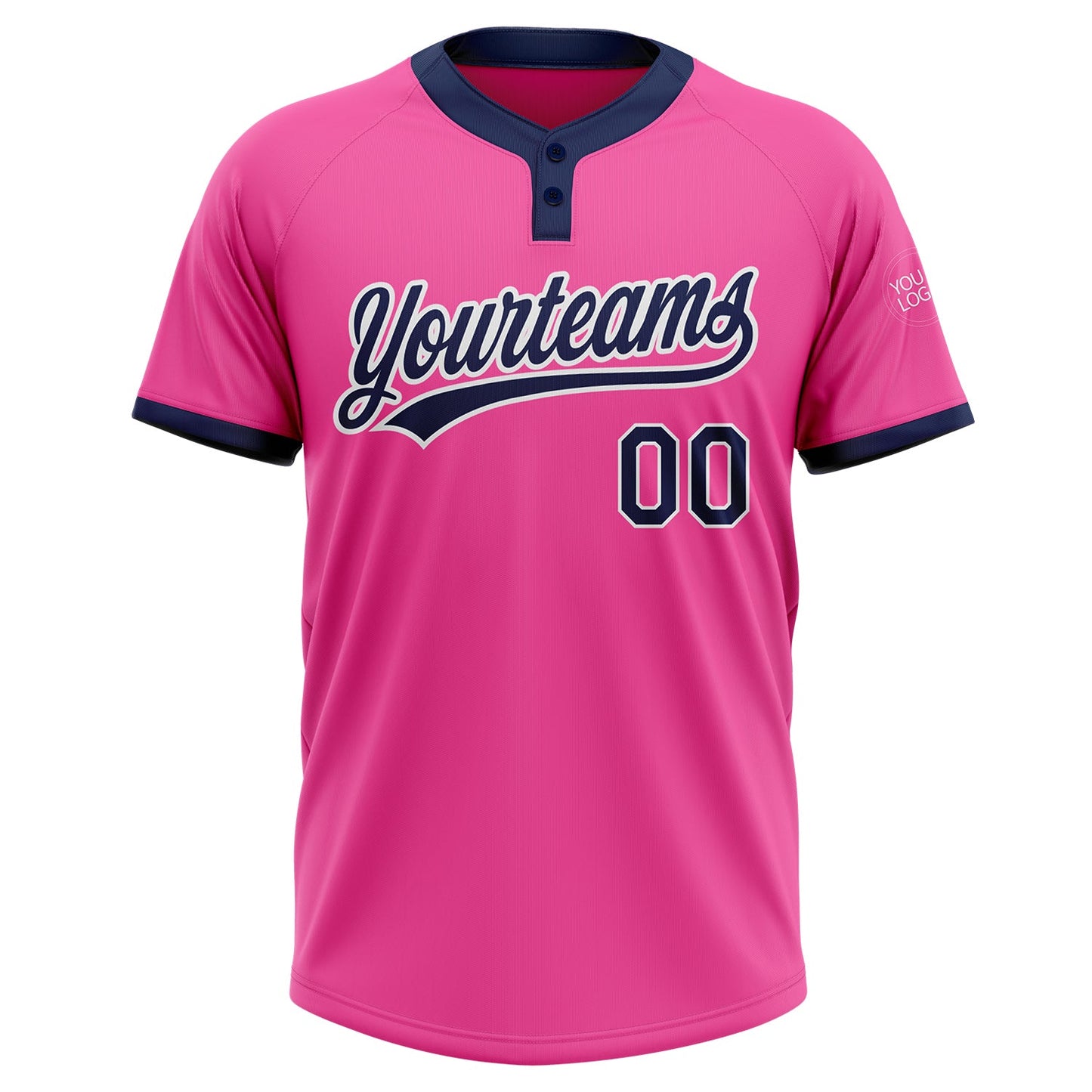 Custom Pink Navy-White Two-Button Unisex Softball Jersey view 2
