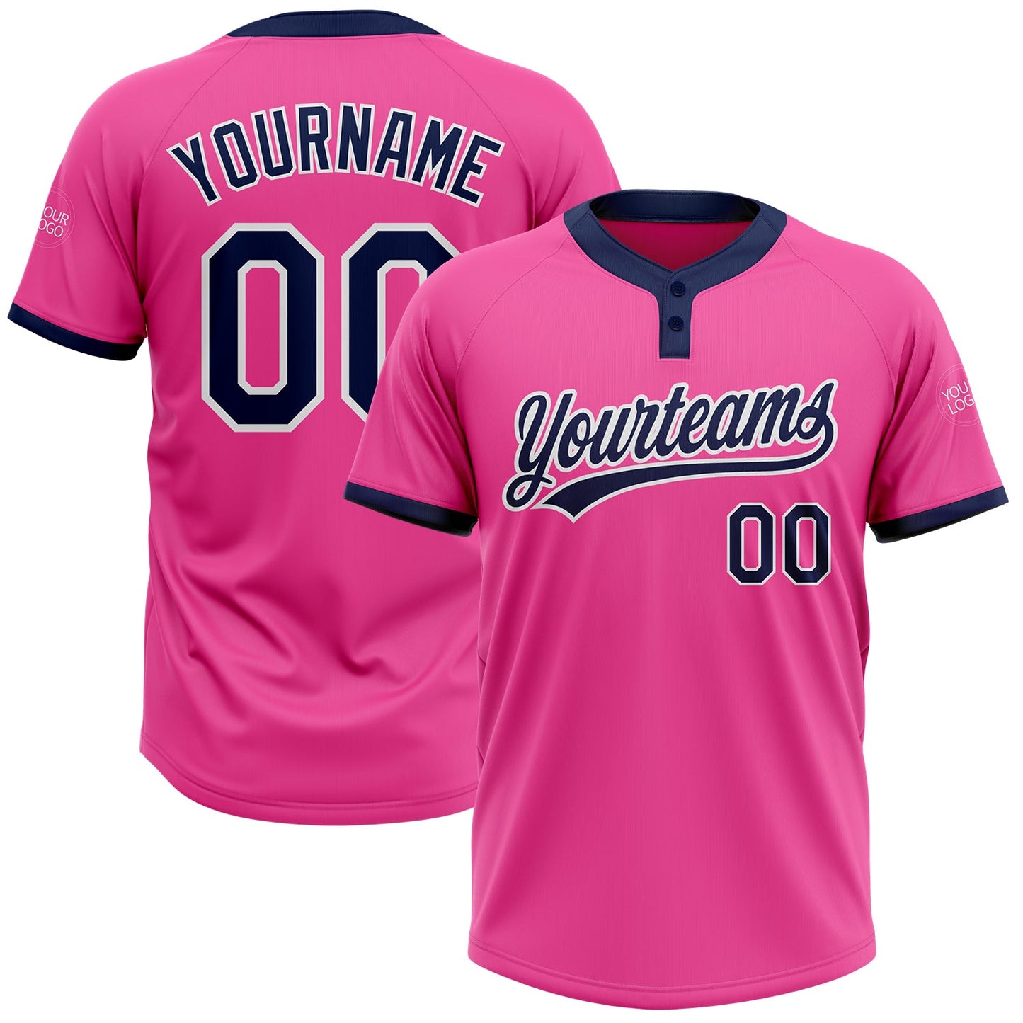 Custom Pink Navy-White Two-Button Unisex Softball Jersey - Main View
