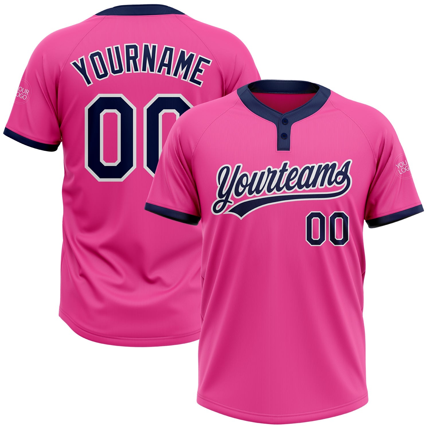Custom Pink Navy-White Two-Button Unisex Softball Jersey - Main View