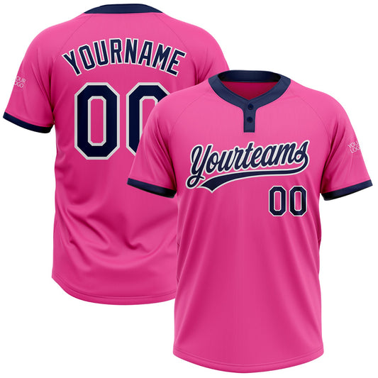 Custom Pink Navy-White Two-Button Unisex Softball Jersey - Main View