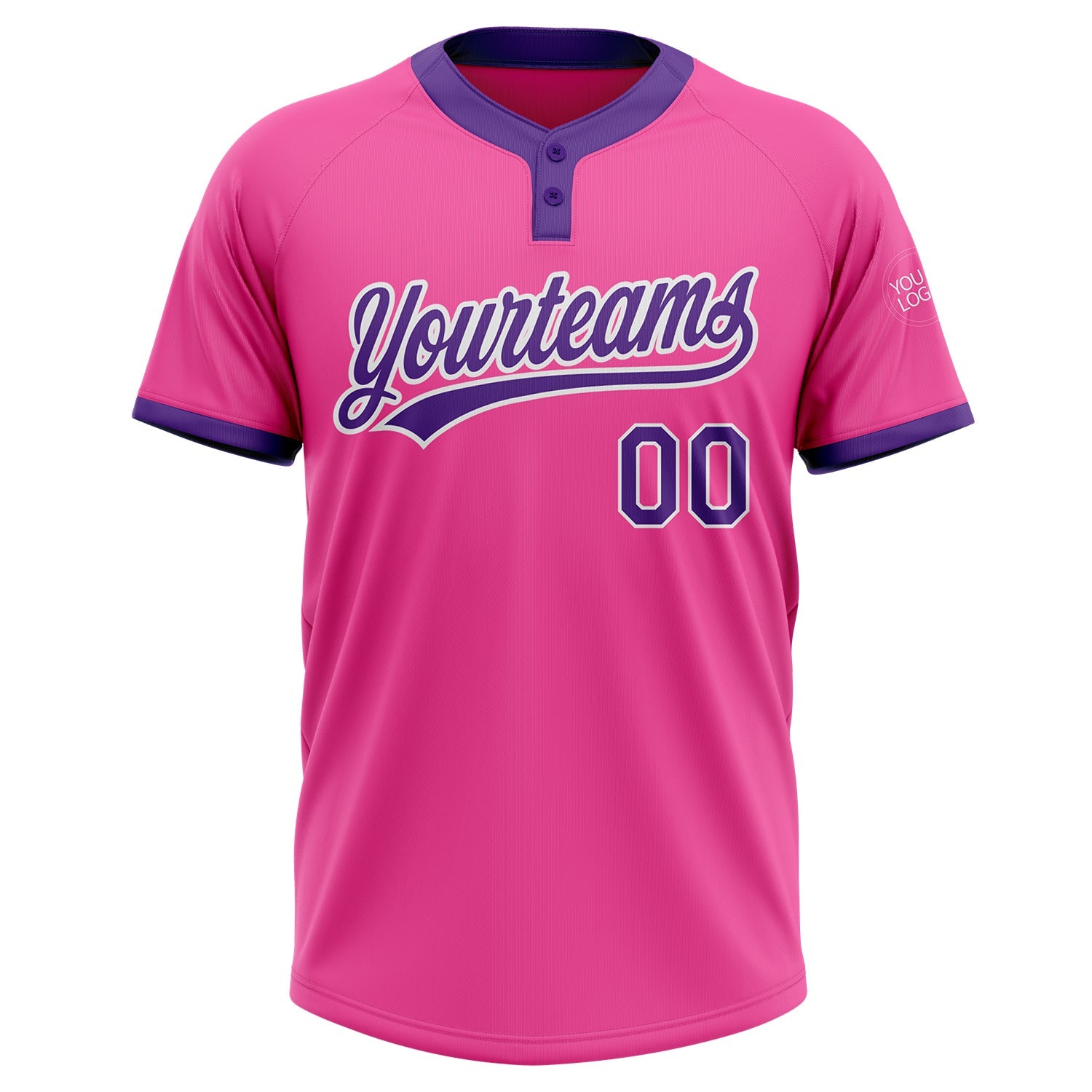 Custom Pink Purple-White Two-Button Unisex Softball Jersey view 2